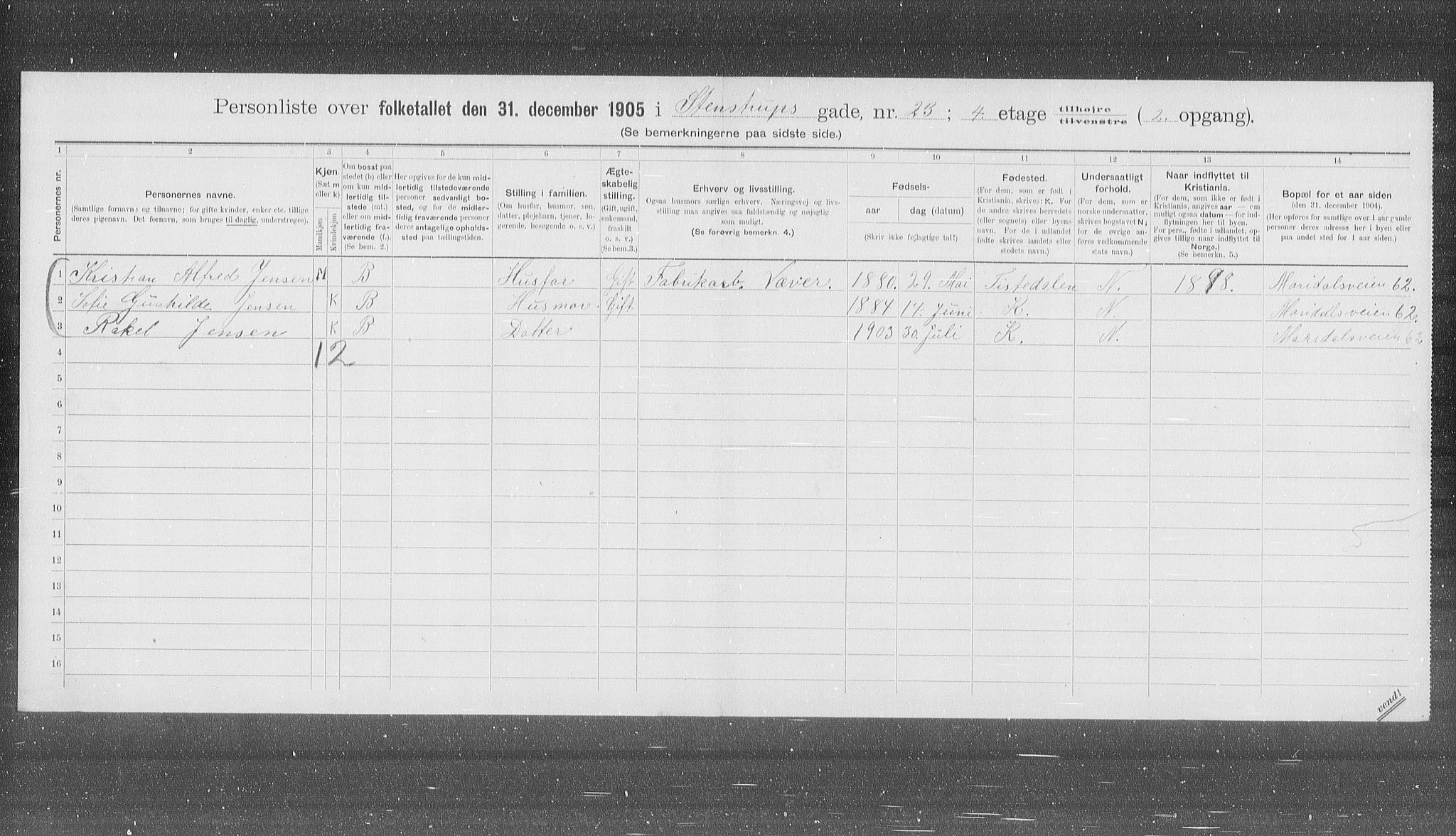 OBA, Municipal Census 1905 for Kristiania, 1905, p. 52906