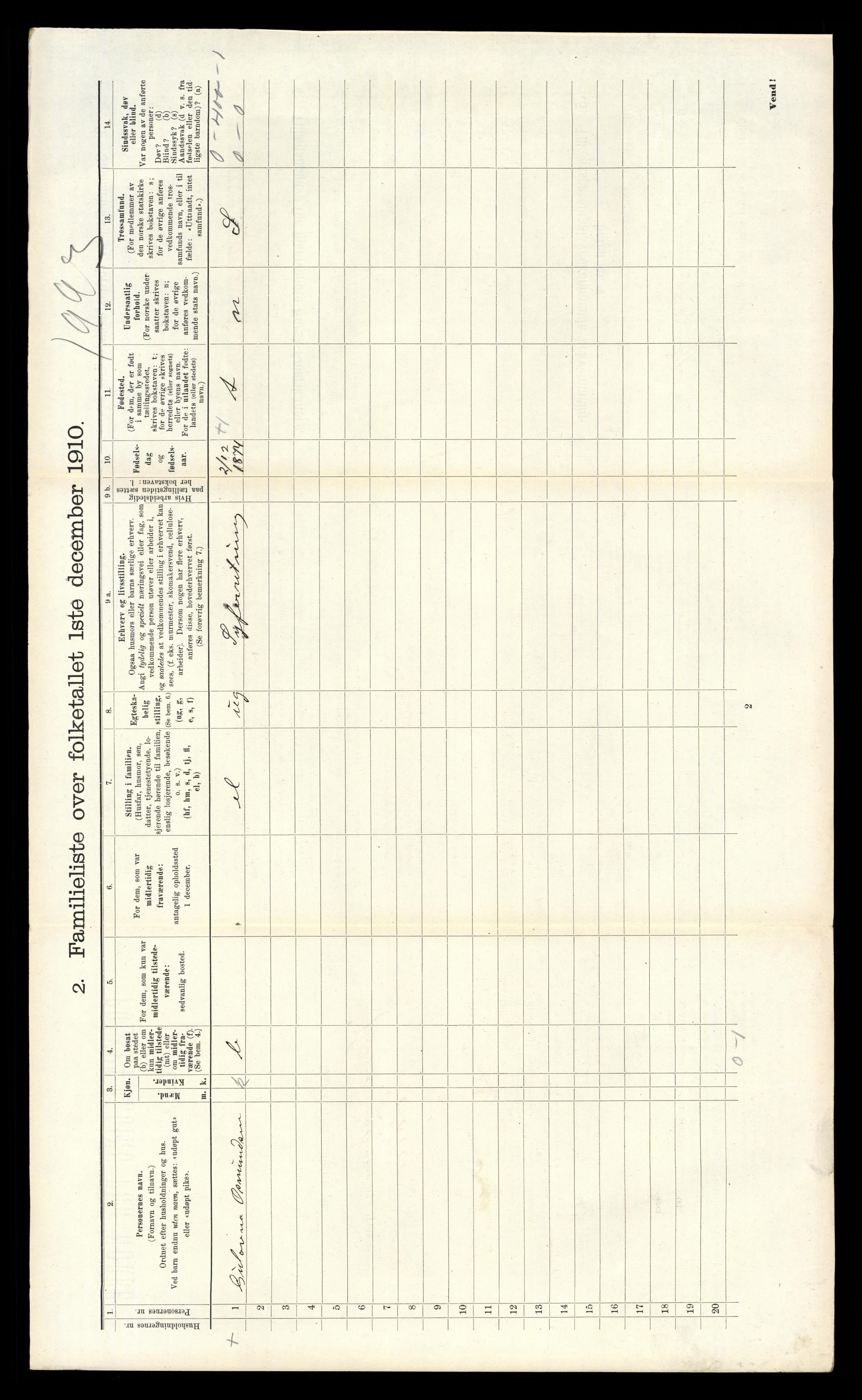 RA, 1910 census for Kristiansand, 1910, p. 1567