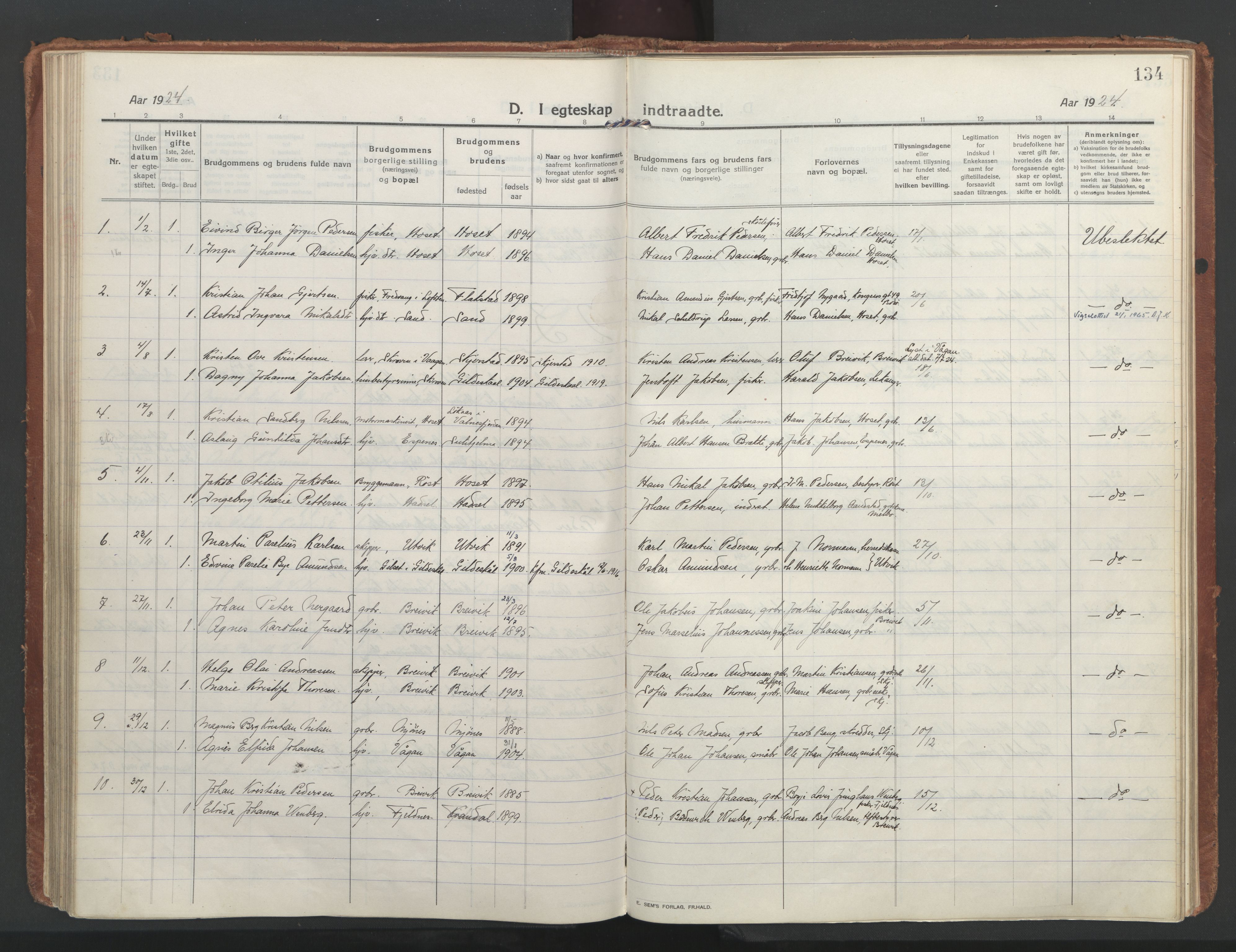 Ministerialprotokoller, klokkerbøker og fødselsregistre - Nordland, SAT/A-1459/852/L0748: Parish register (official) no. 852A18, 1913-1932, p. 134