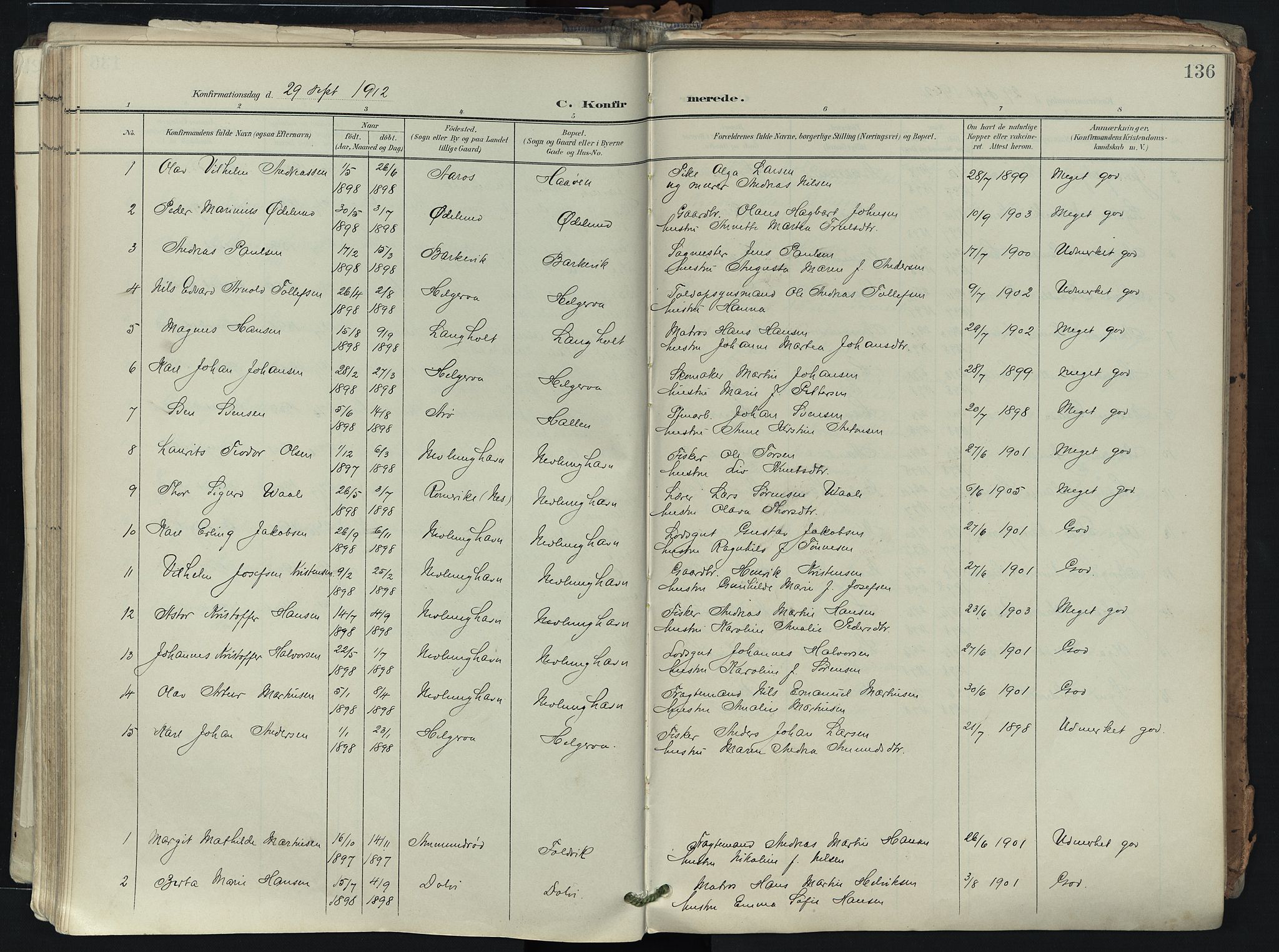 Brunlanes kirkebøker, SAKO/A-342/F/Fb/L0003: Parish register (official) no. II 3, 1900-1922, p. 136