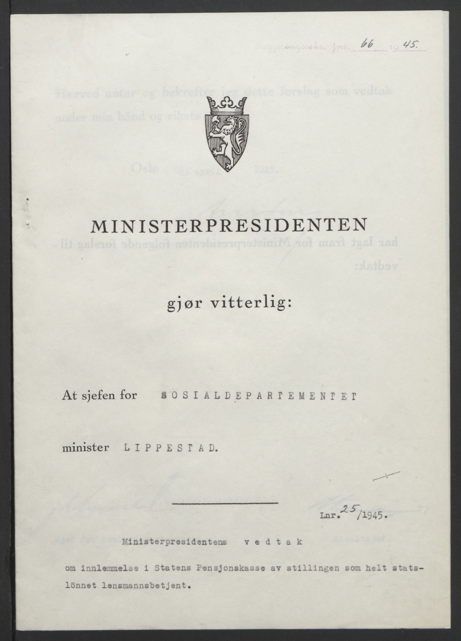 NS-administrasjonen 1940-1945 (Statsrådsekretariatet, de kommisariske statsråder mm), RA/S-4279/D/Db/L0101/0001: -- / Lover og vedtak, 1945, p. 232