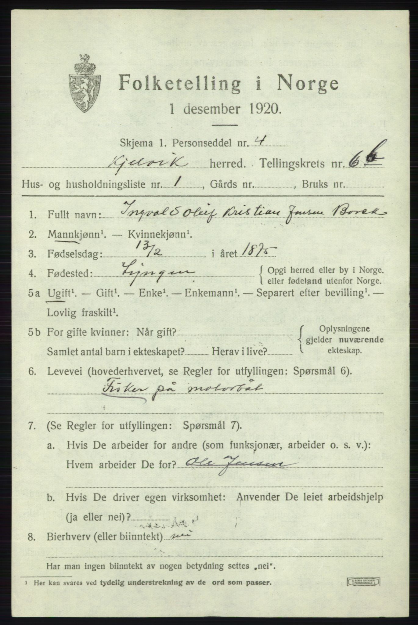 SATØ, 1920 census for Kjelvik, 1920, p. 3623