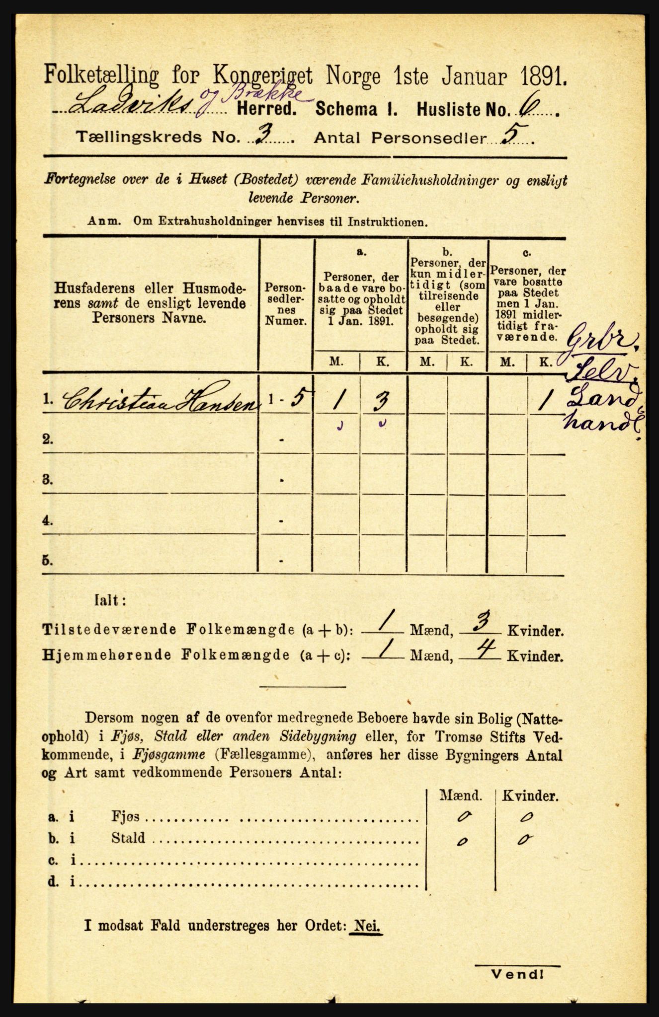 RA, 1891 census for 1415 Lavik og Brekke, 1891, p. 459