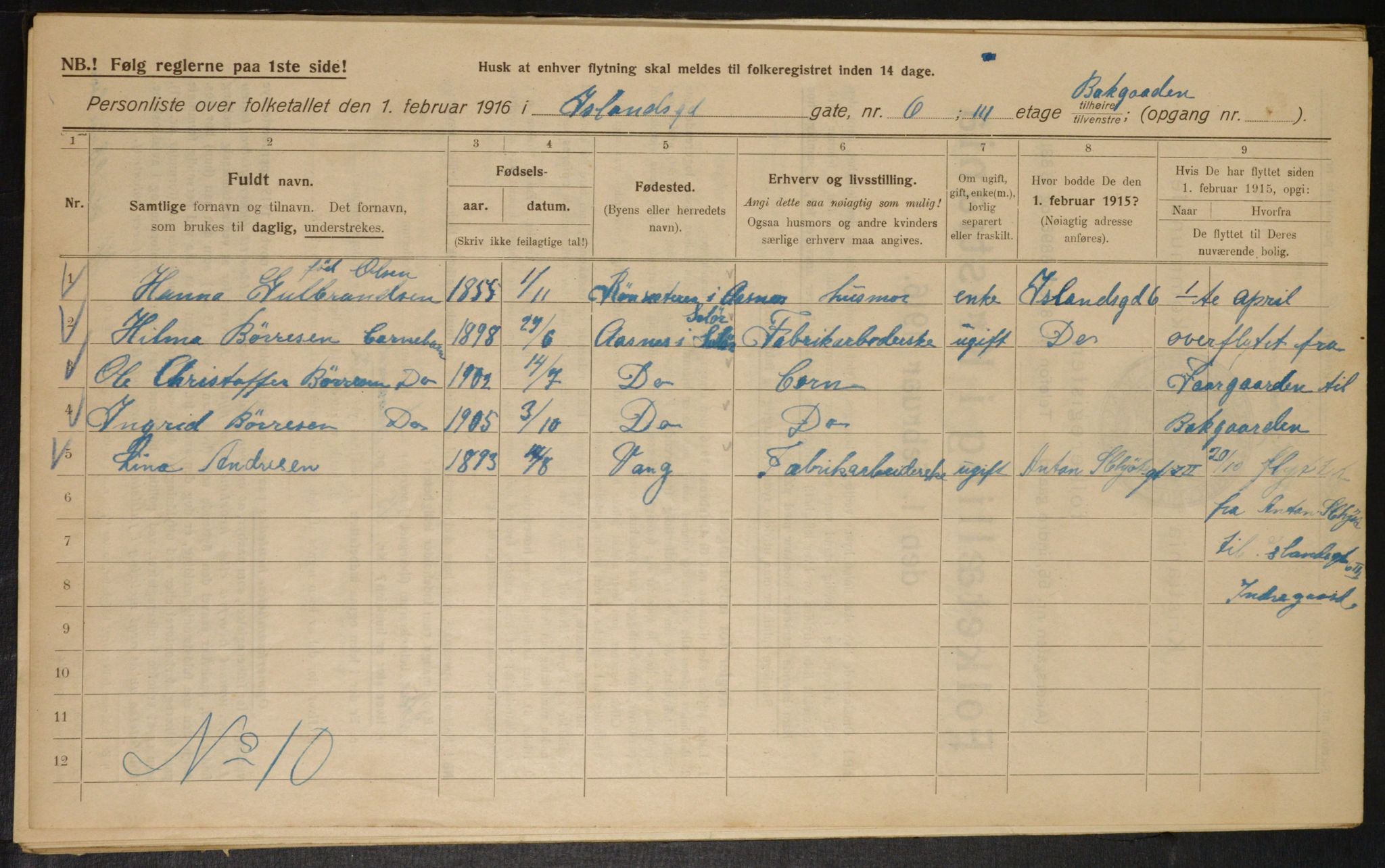 OBA, Municipal Census 1916 for Kristiania, 1916, p. 45470