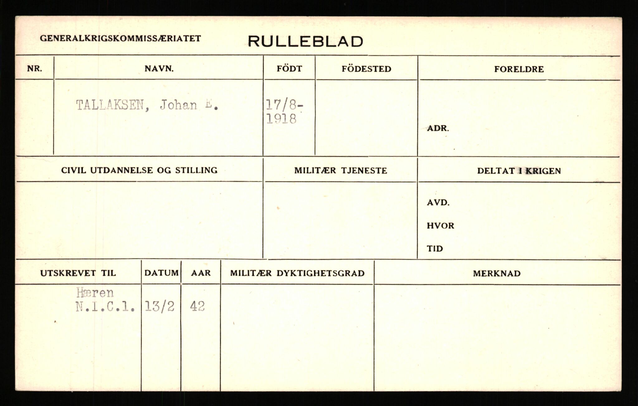 Forsvaret, Generalkrigskommissariatet i London 1940-1945, AV/RA-RAFA-1935/P/Pa/L0029: "Det hemmelige kartotek" med rulleblad for Kompani Linge, N.I.C.1 (Hæren) og NOR I.U. (Marinen), 1940-1945, p. 740