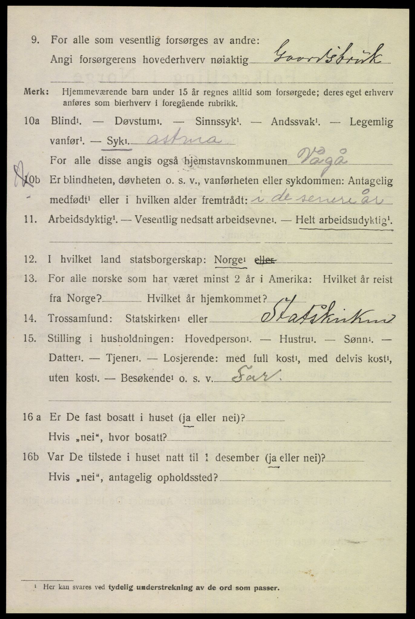 SAH, 1920 census for Vågå, 1920, p. 2005