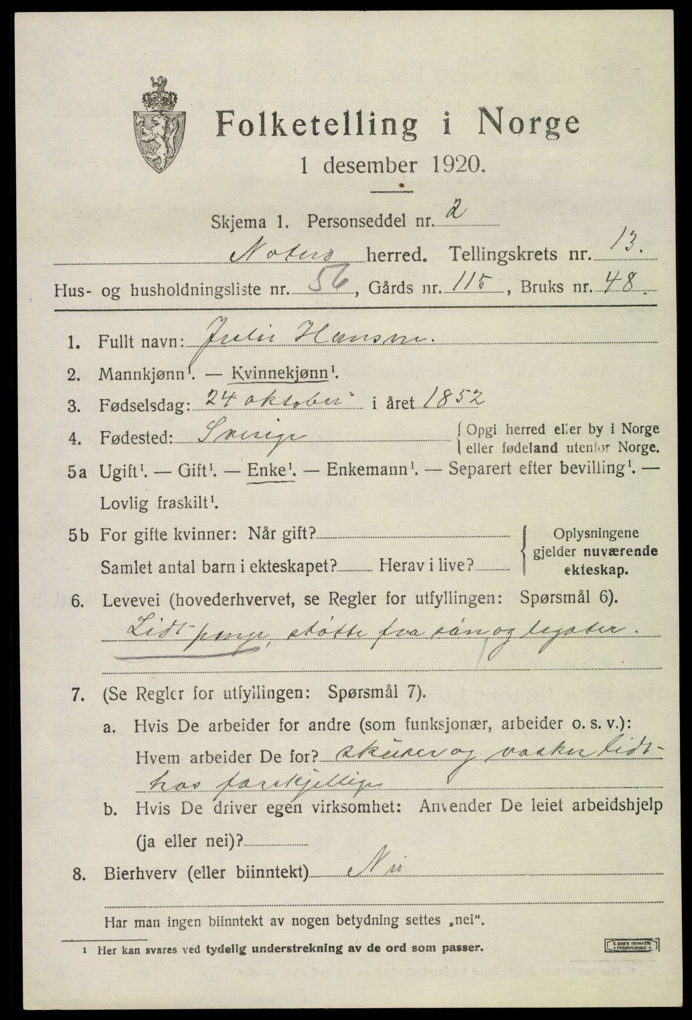 SAKO, 1920 census for Nøtterøy, 1920, p. 15769