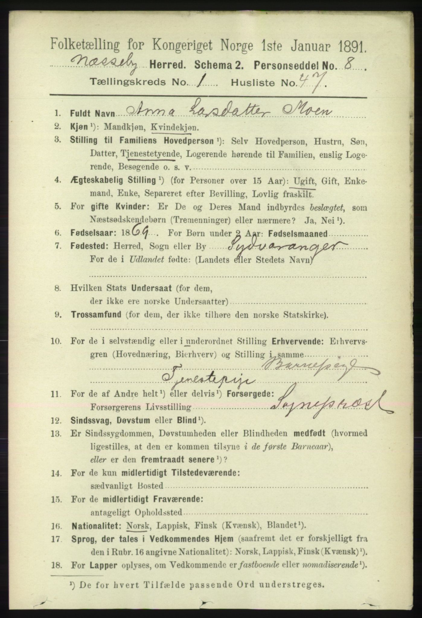 RA, 1891 census for 2027 Nesseby, 1891, p. 364