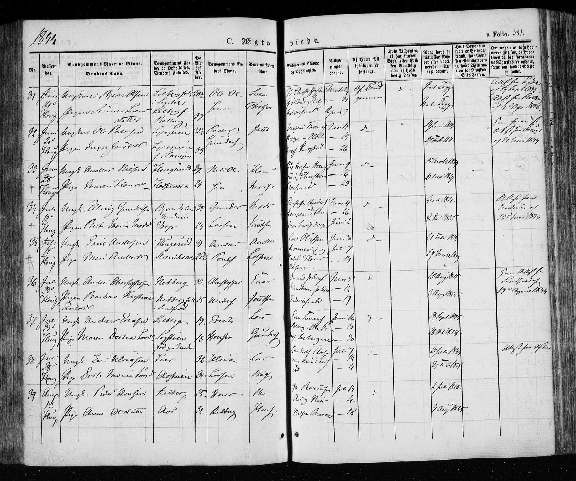 Eiker kirkebøker, SAKO/A-4/F/Fa/L0013a: Parish register (official) no. I 13A, 1832-1845, p. 381