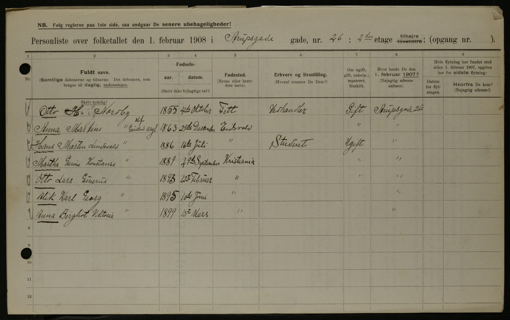 OBA, Municipal Census 1908 for Kristiania, 1908, p. 2598