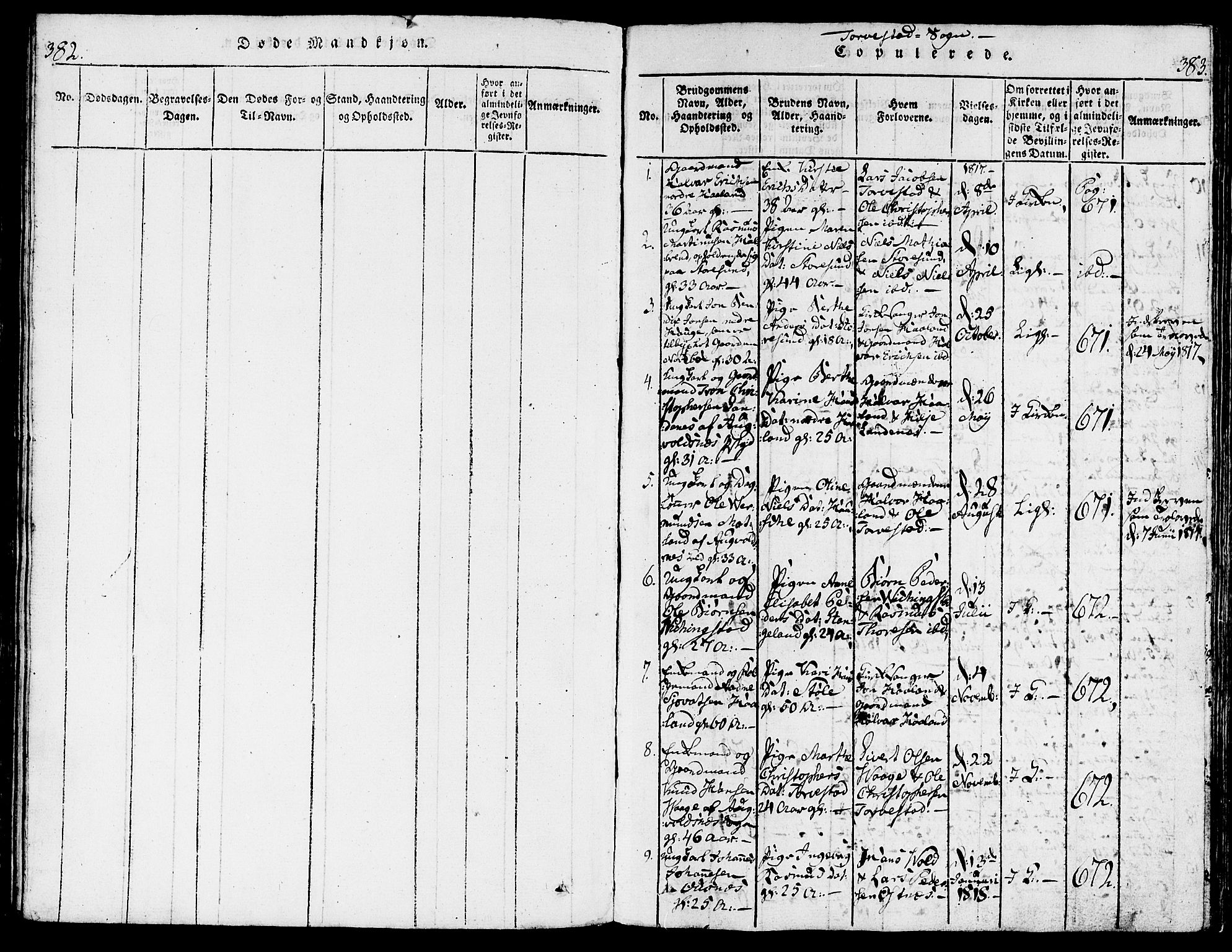 Torvastad sokneprestkontor, SAST/A -101857/H/Ha/Haa/L0004: Parish register (official) no. A 3 /1, 1817-1836, p. 382-383