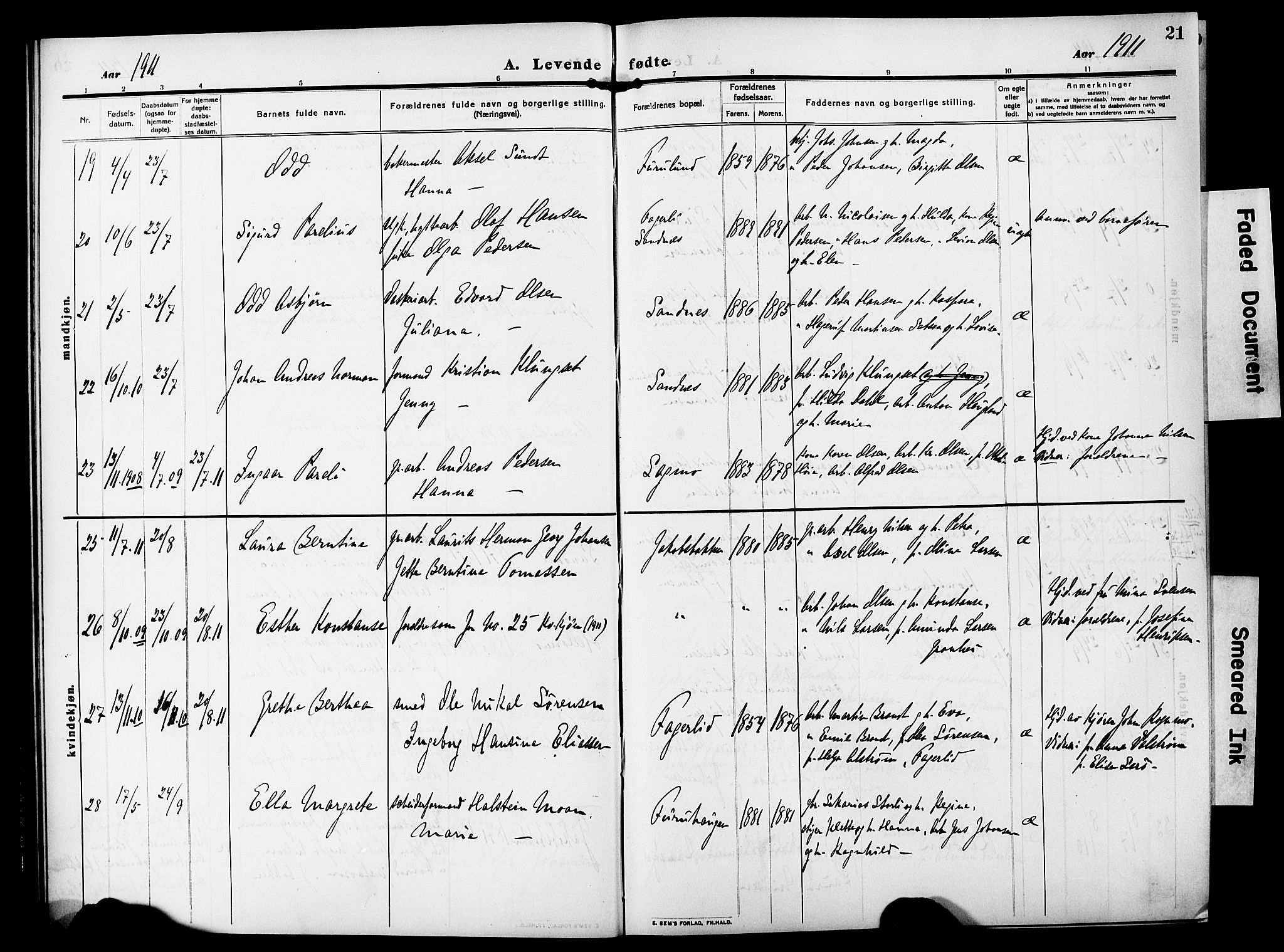 Ministerialprotokoller, klokkerbøker og fødselsregistre - Nordland, AV/SAT-A-1459/850/L0710: Parish register (official) no. 850A02, 1910-1920, p. 21