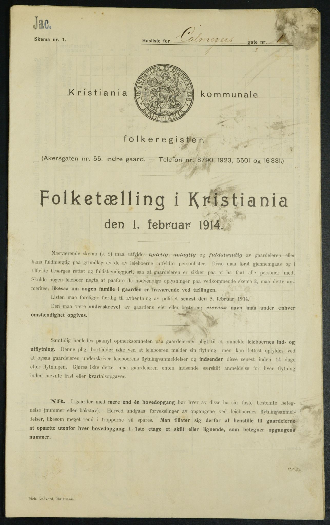 OBA, Municipal Census 1914 for Kristiania, 1914, p. 11518