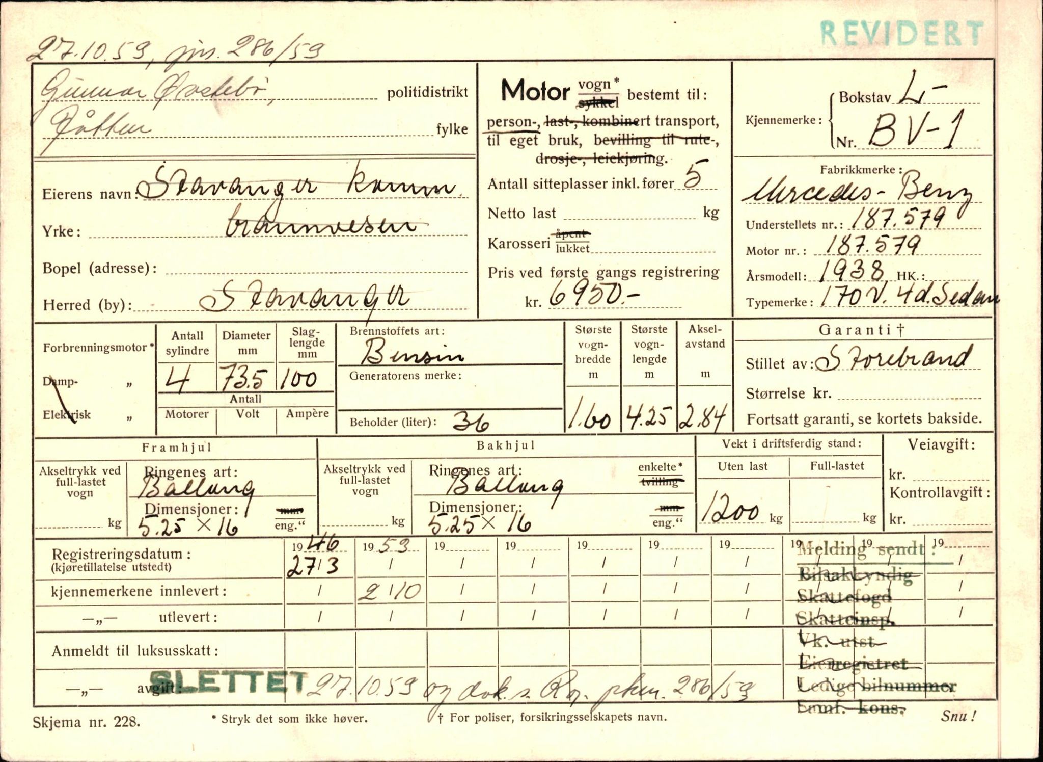 Stavanger trafikkstasjon, AV/SAST-A-101942/0/F/L0001: L-BV-1 - L-349, 1930-1971, p. 1