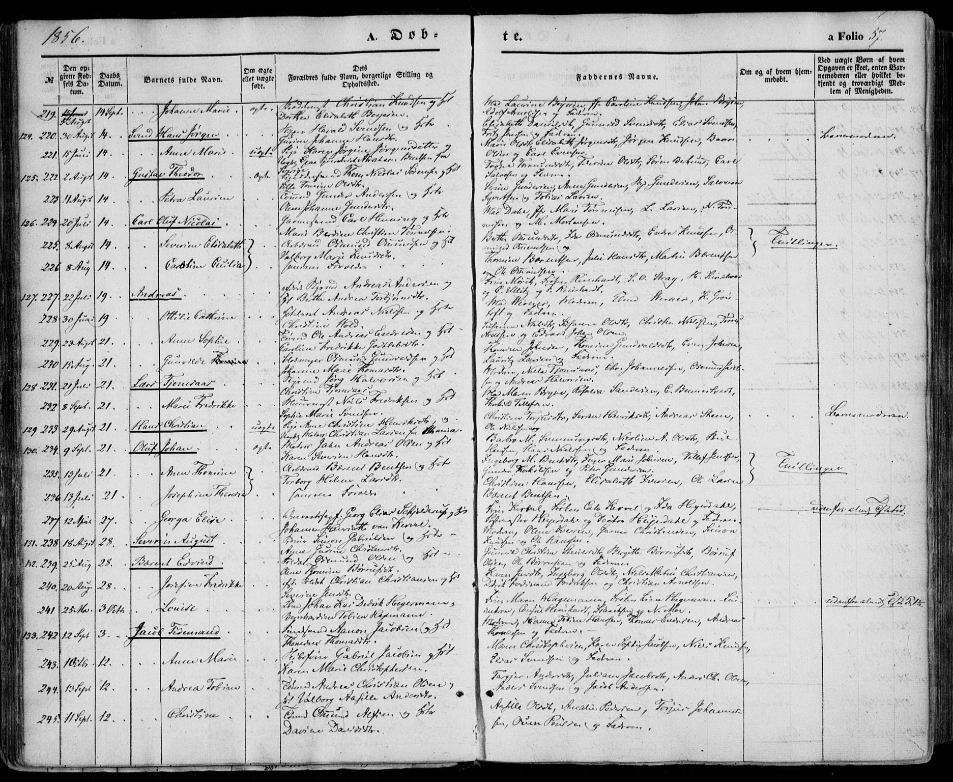 Kristiansand domprosti, SAK/1112-0006/F/Fa/L0014: Parish register (official) no. A 14, 1852-1867, p. 57