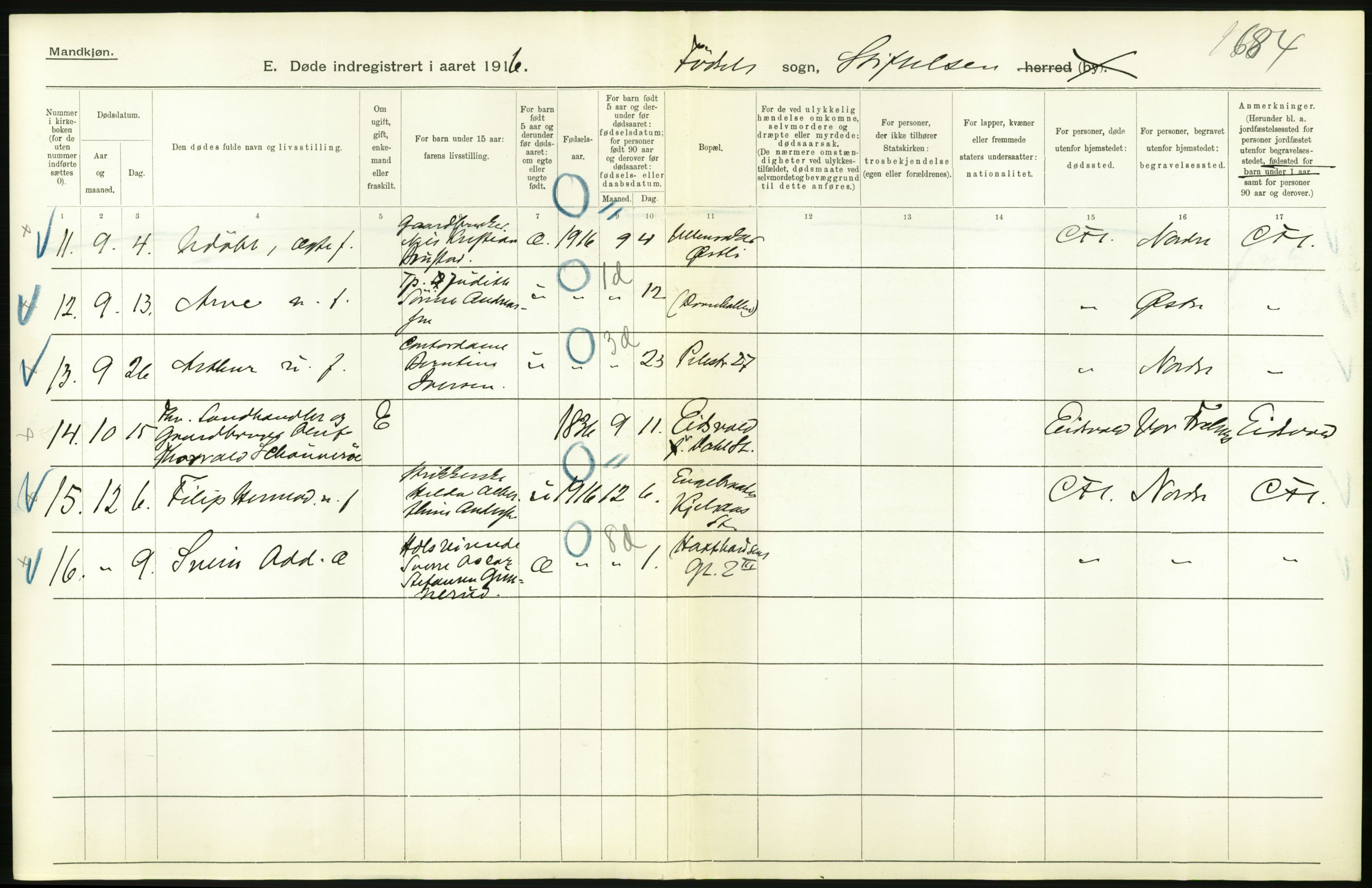 Statistisk sentralbyrå, Sosiodemografiske emner, Befolkning, AV/RA-S-2228/D/Df/Dfb/Dfbf/L0009: Kristiania: Døde., 1916, p. 578