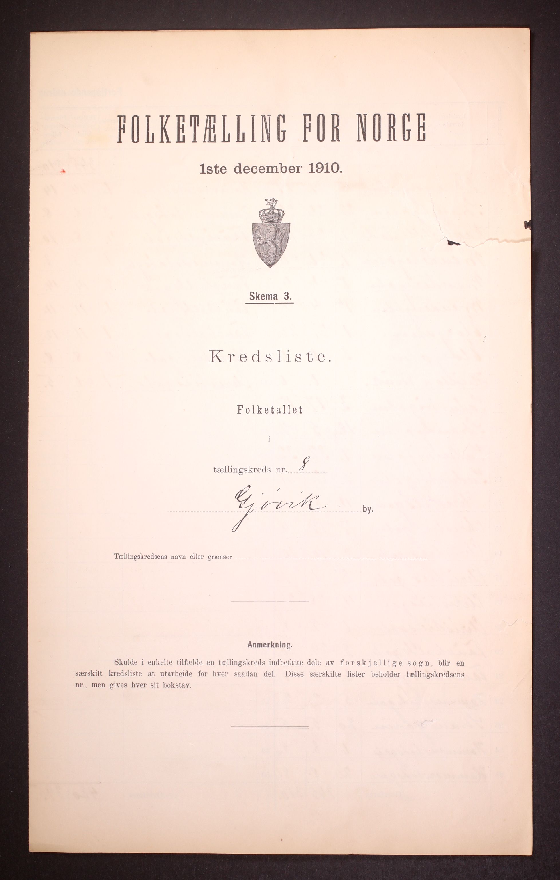 RA, 1910 census for Gjøvik, 1910, p. 25