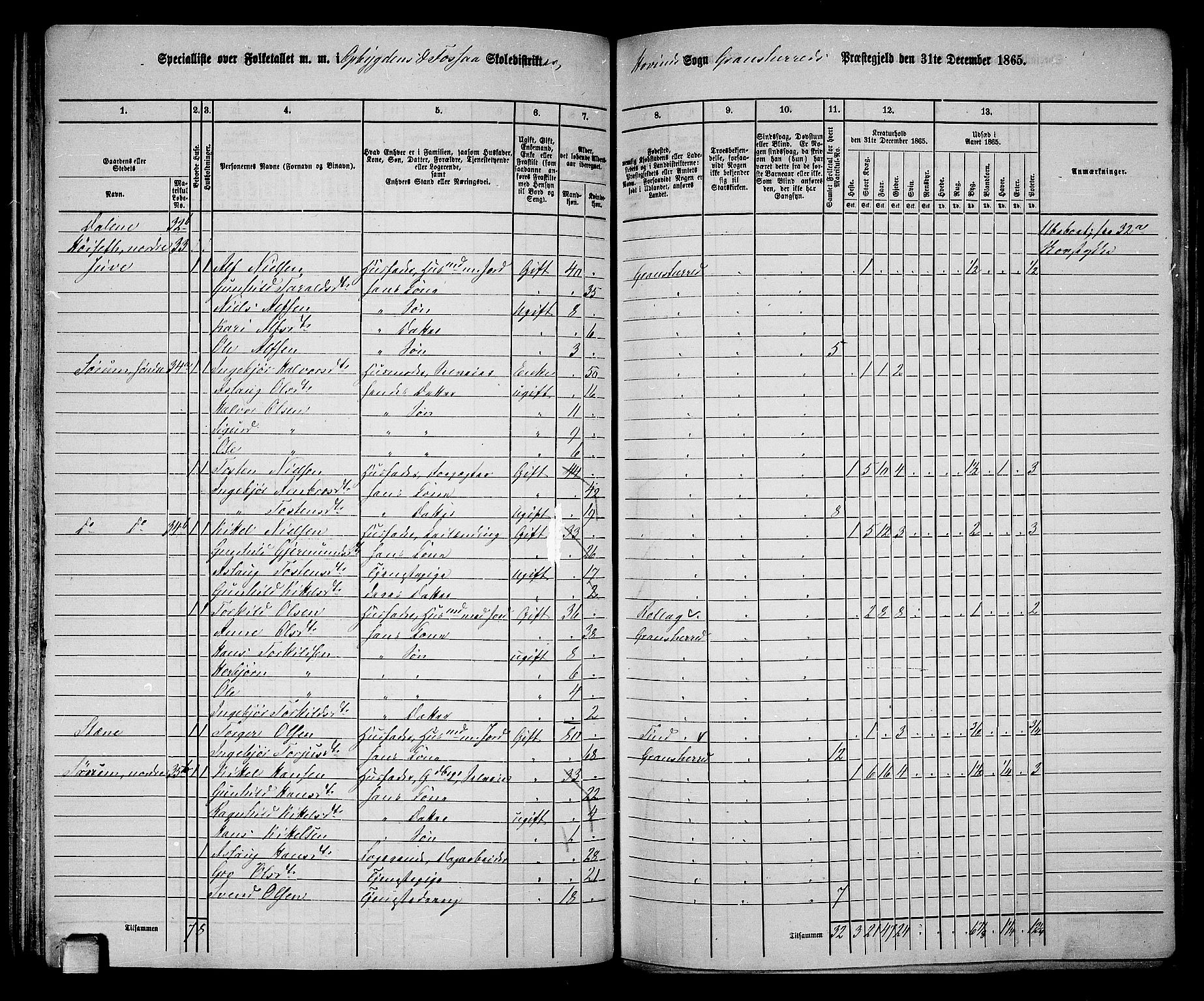 RA, 1865 census for Gransherad, 1865, p. 89