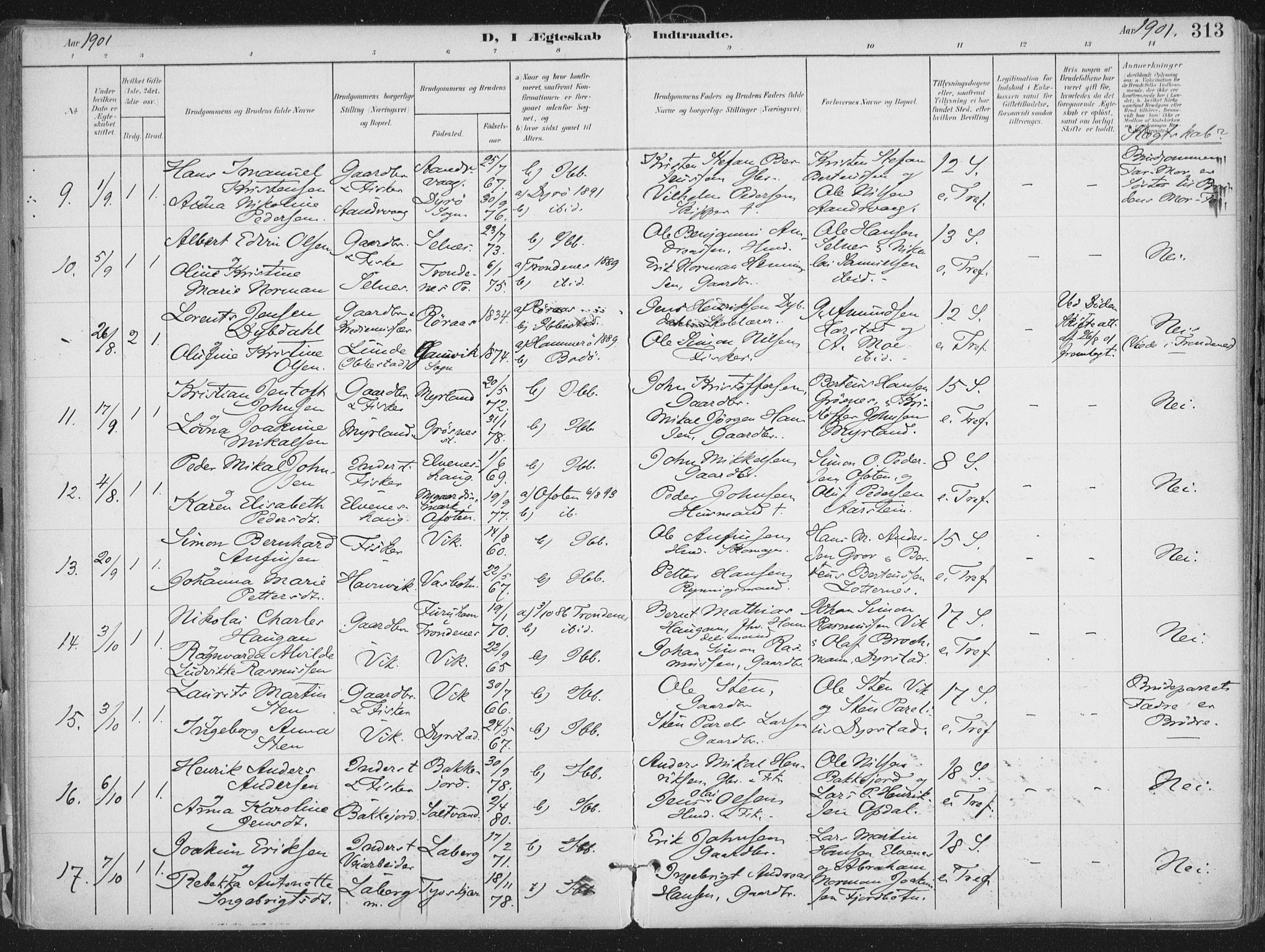 Ibestad sokneprestembete, SATØ/S-0077/H/Ha/Haa/L0017kirke: Parish register (official) no. 17, 1901-1914, p. 313