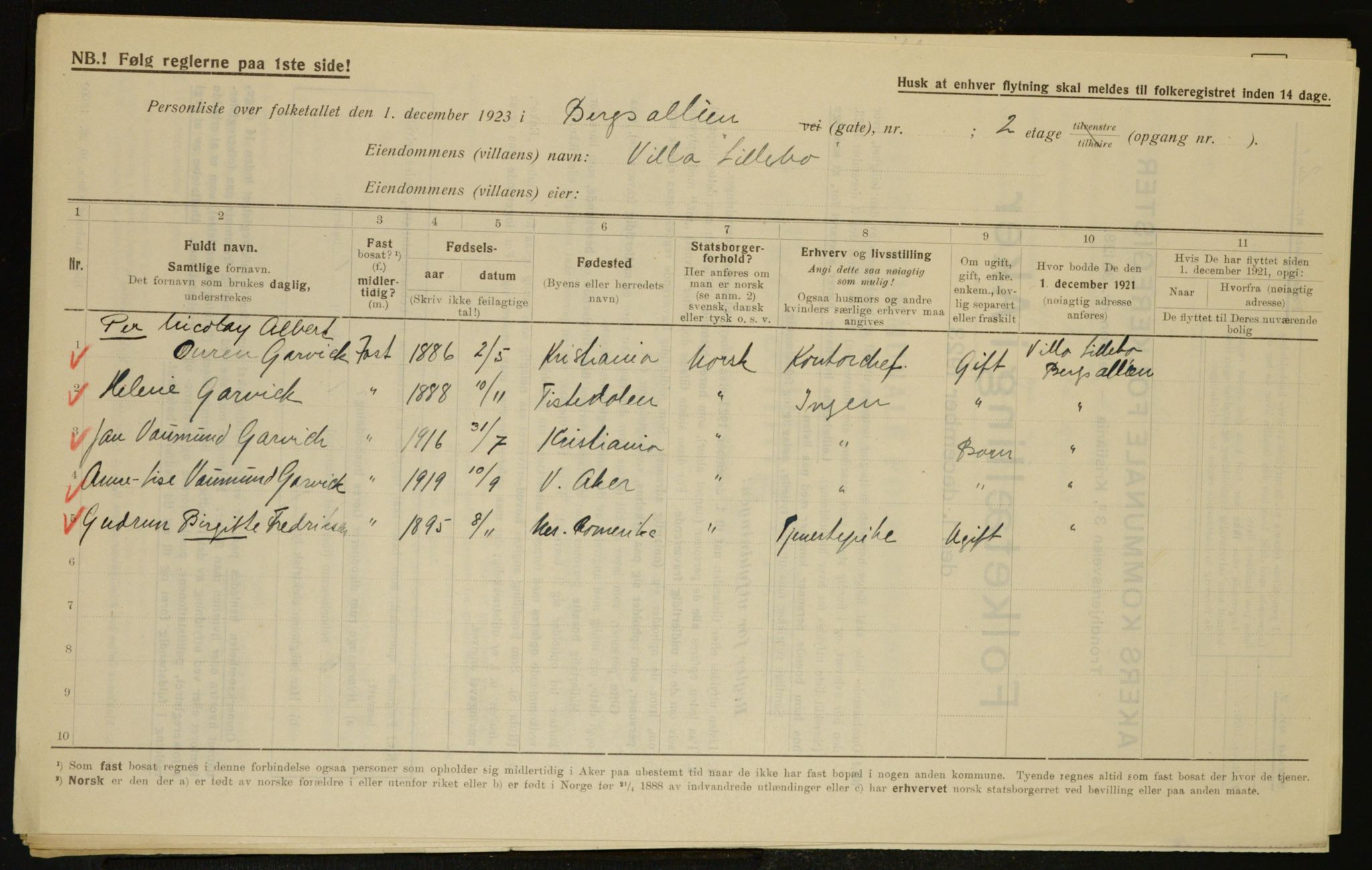 , Municipal Census 1923 for Aker, 1923, p. 7765