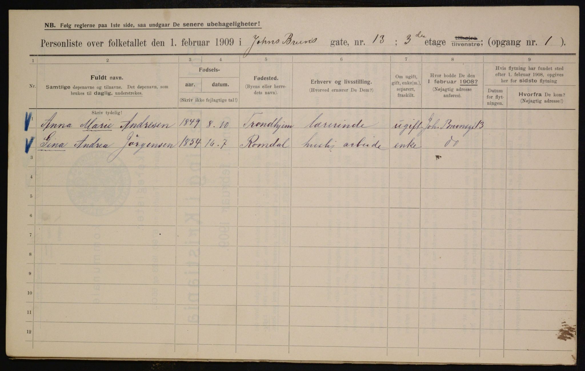 OBA, Municipal Census 1909 for Kristiania, 1909, p. 43041