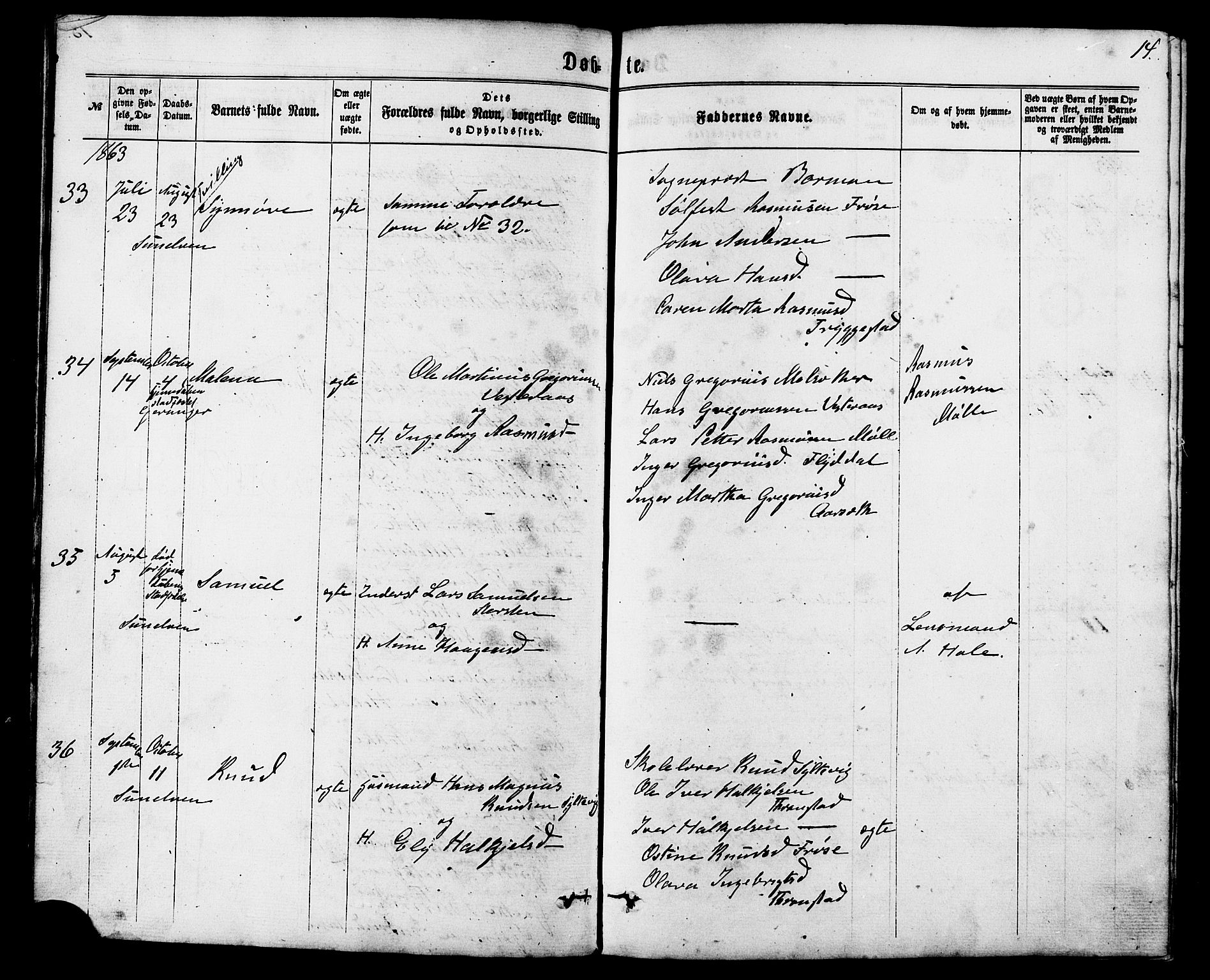 Ministerialprotokoller, klokkerbøker og fødselsregistre - Møre og Romsdal, AV/SAT-A-1454/517/L0226: Parish register (official) no. 517A06, 1862-1881, p. 14