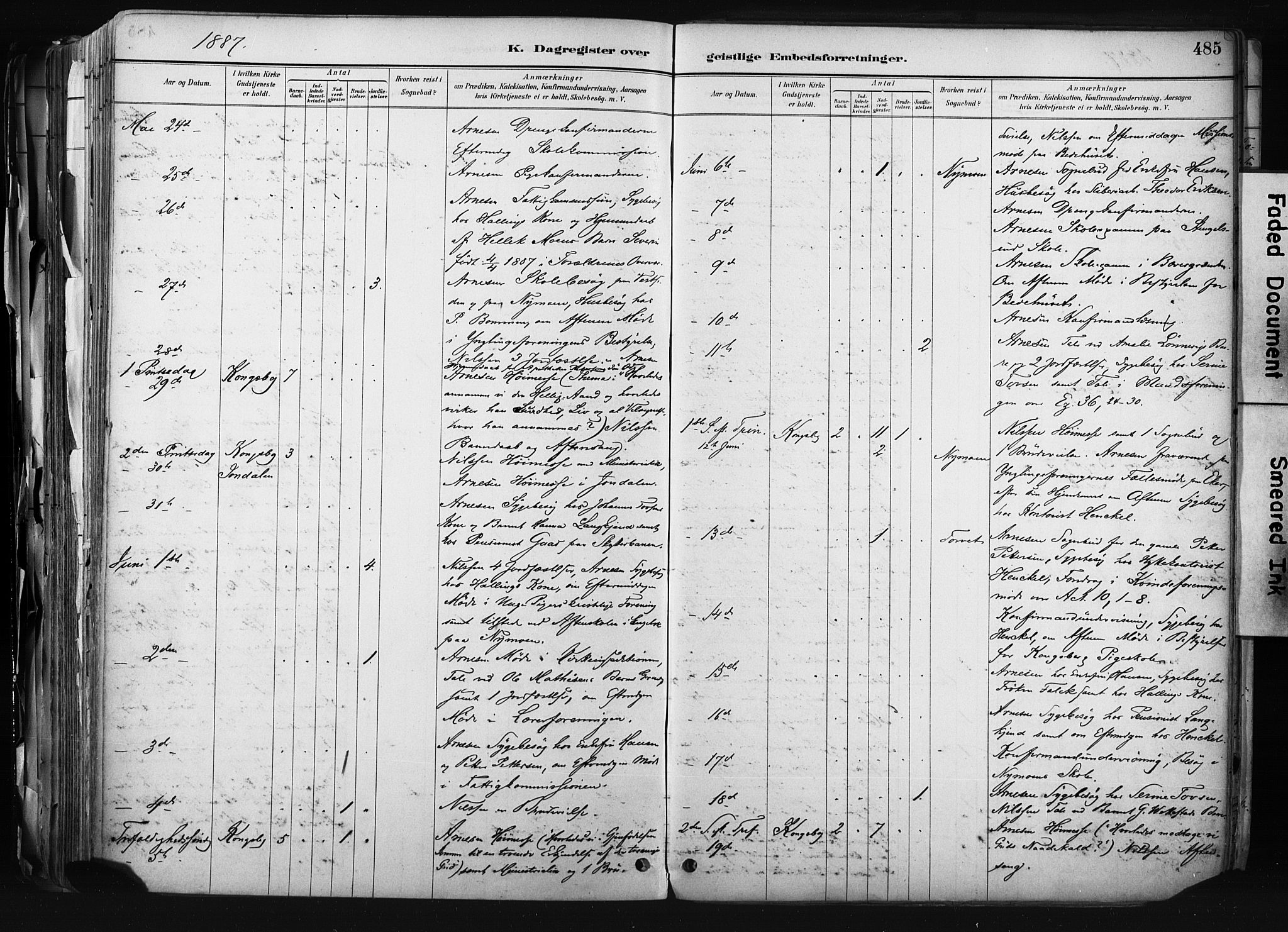 Kongsberg kirkebøker, AV/SAKO-A-22/F/Fb/L0002: Parish register (official) no. II 2, 1886-1896, p. 485