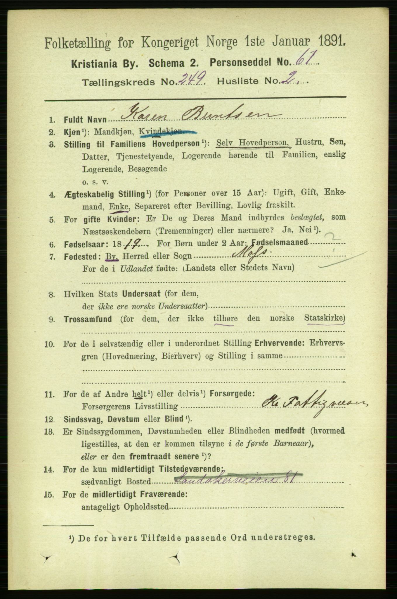 RA, 1891 census for 0301 Kristiania, 1891, p. 152382