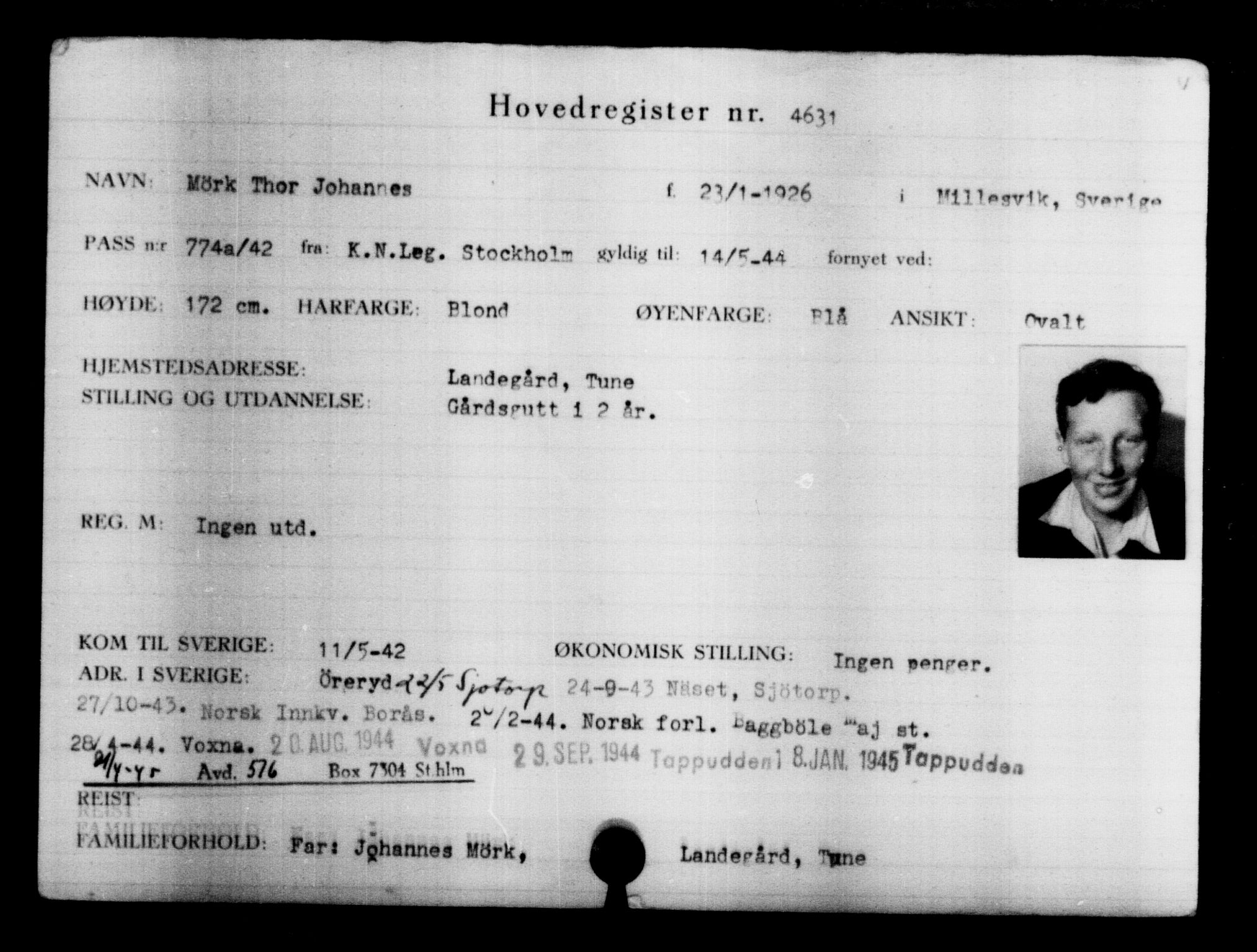 Den Kgl. Norske Legasjons Flyktningskontor, AV/RA-S-6753/V/Va/L0004: Kjesäterkartoteket.  Flyktningenr. 3496-6610, 1940-1945, p. 1346