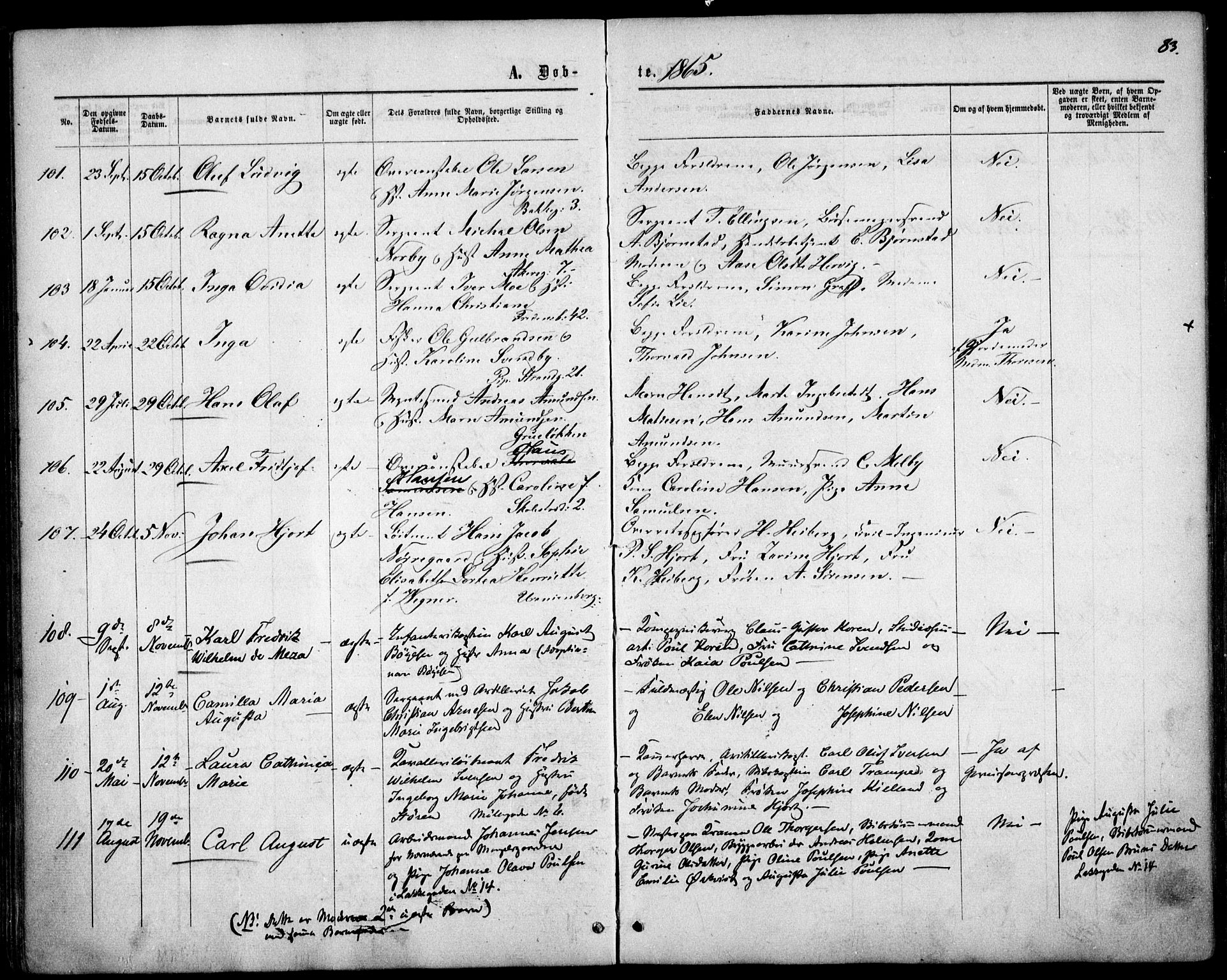 Garnisonsmenigheten Kirkebøker, SAO/A-10846/F/Fa/L0010: Parish register (official) no. 10, 1859-1869, p. 83