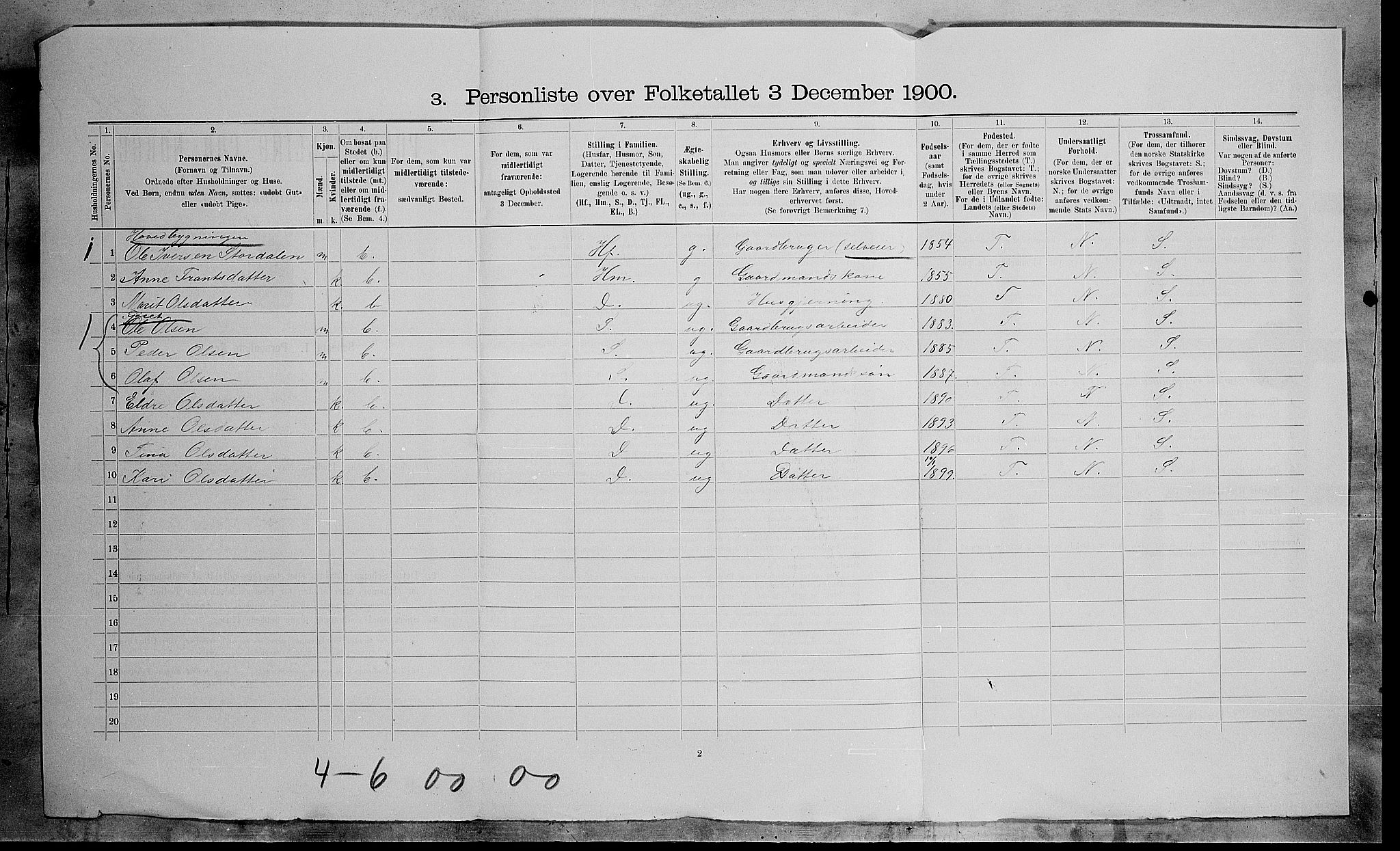 SAH, 1900 census for Skjåk, 1900, p. 11