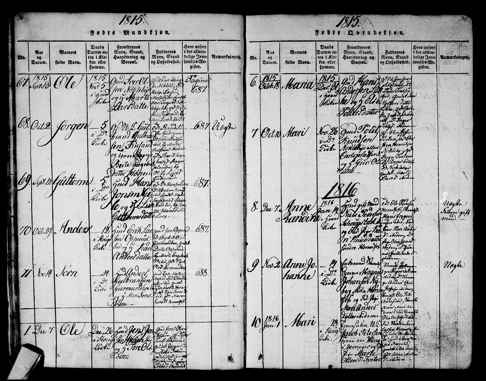 Norderhov kirkebøker, AV/SAKO-A-237/G/Ga/L0002: Parish register (copy) no. I 2, 1814-1867, p. 36-37