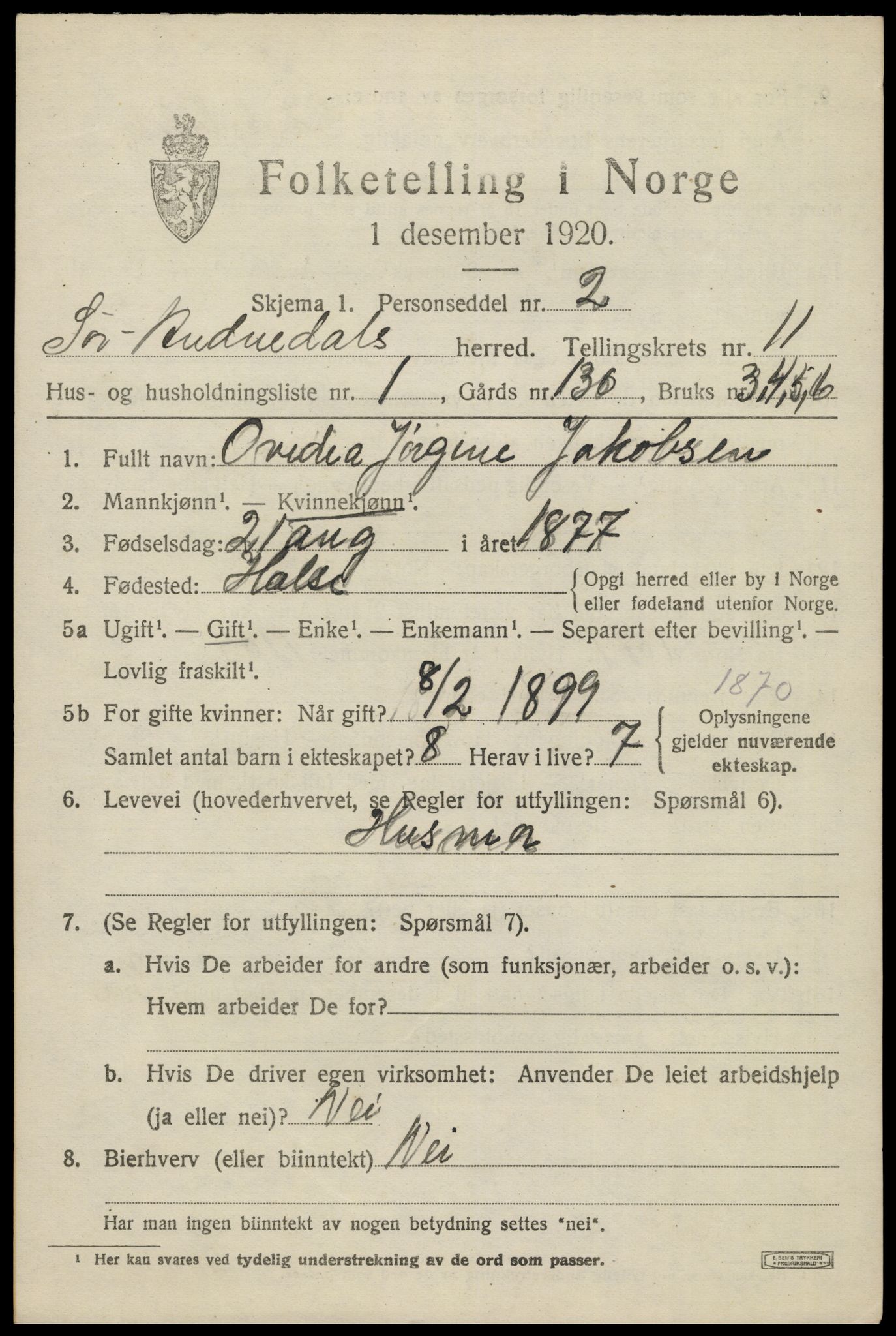 SAK, 1920 census for Sør-Audnedal, 1920, p. 4245