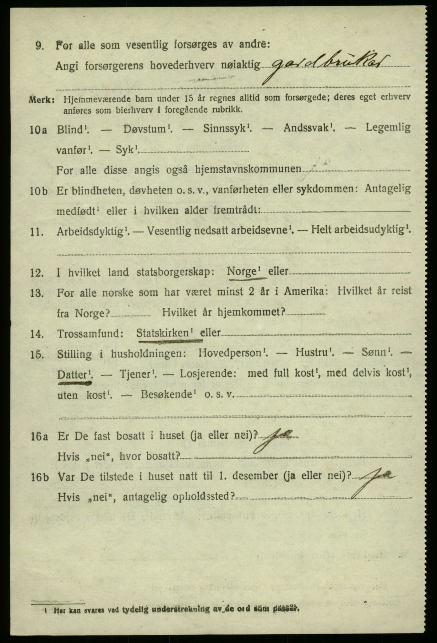 SAB, 1920 census for Haus, 1920, p. 2032