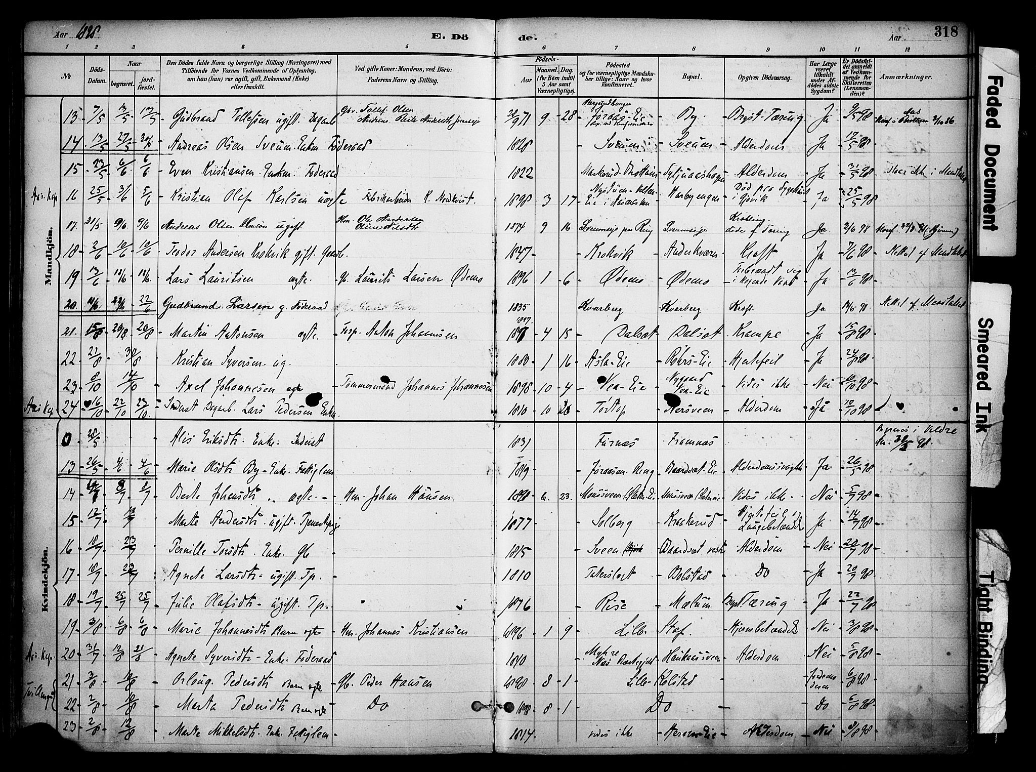 Ringsaker prestekontor, AV/SAH-PREST-014/K/Ka/L0017: Parish register (official) no. 17, 1891-1902, p. 318