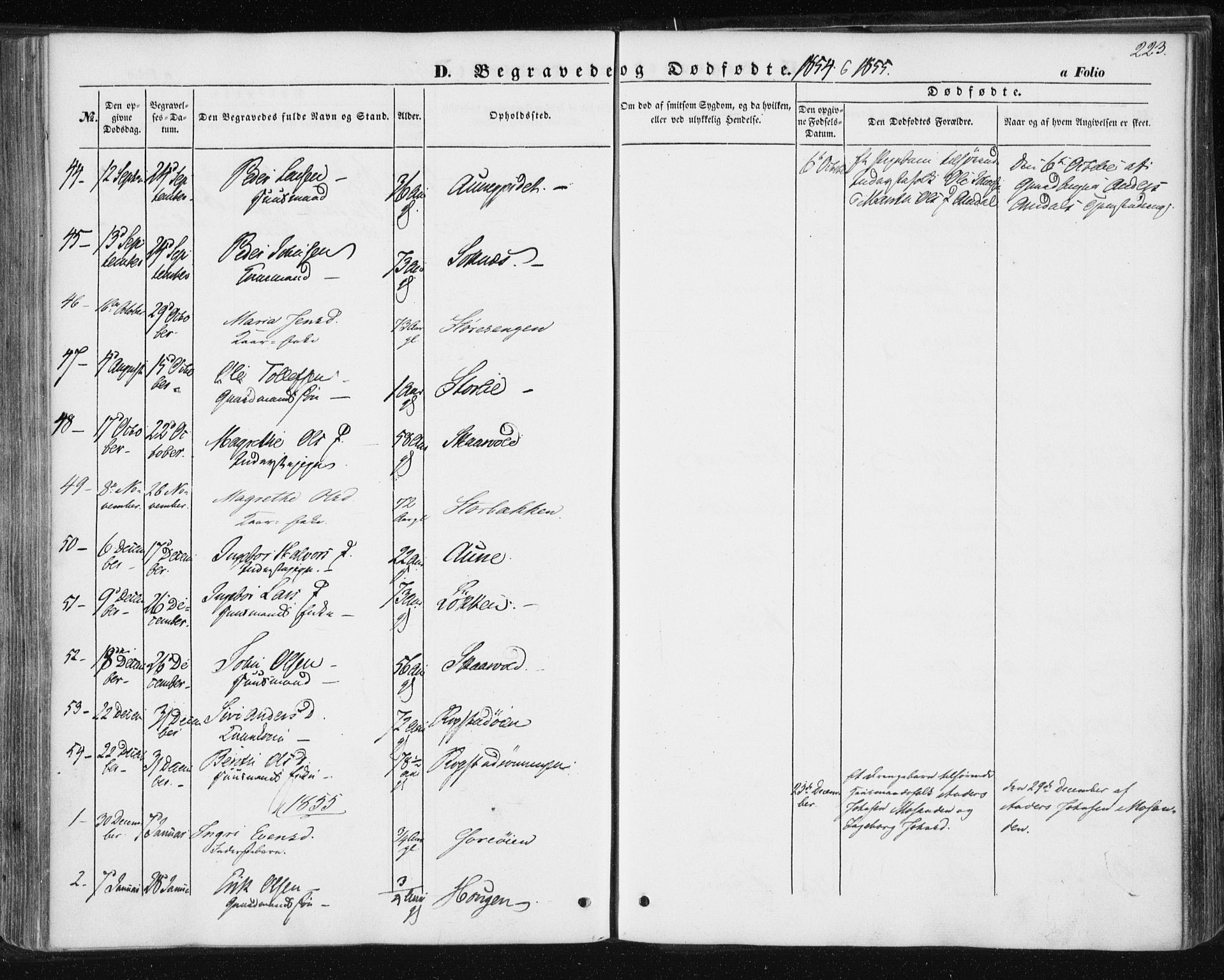 Ministerialprotokoller, klokkerbøker og fødselsregistre - Sør-Trøndelag, AV/SAT-A-1456/687/L1000: Parish register (official) no. 687A06, 1848-1869, p. 223