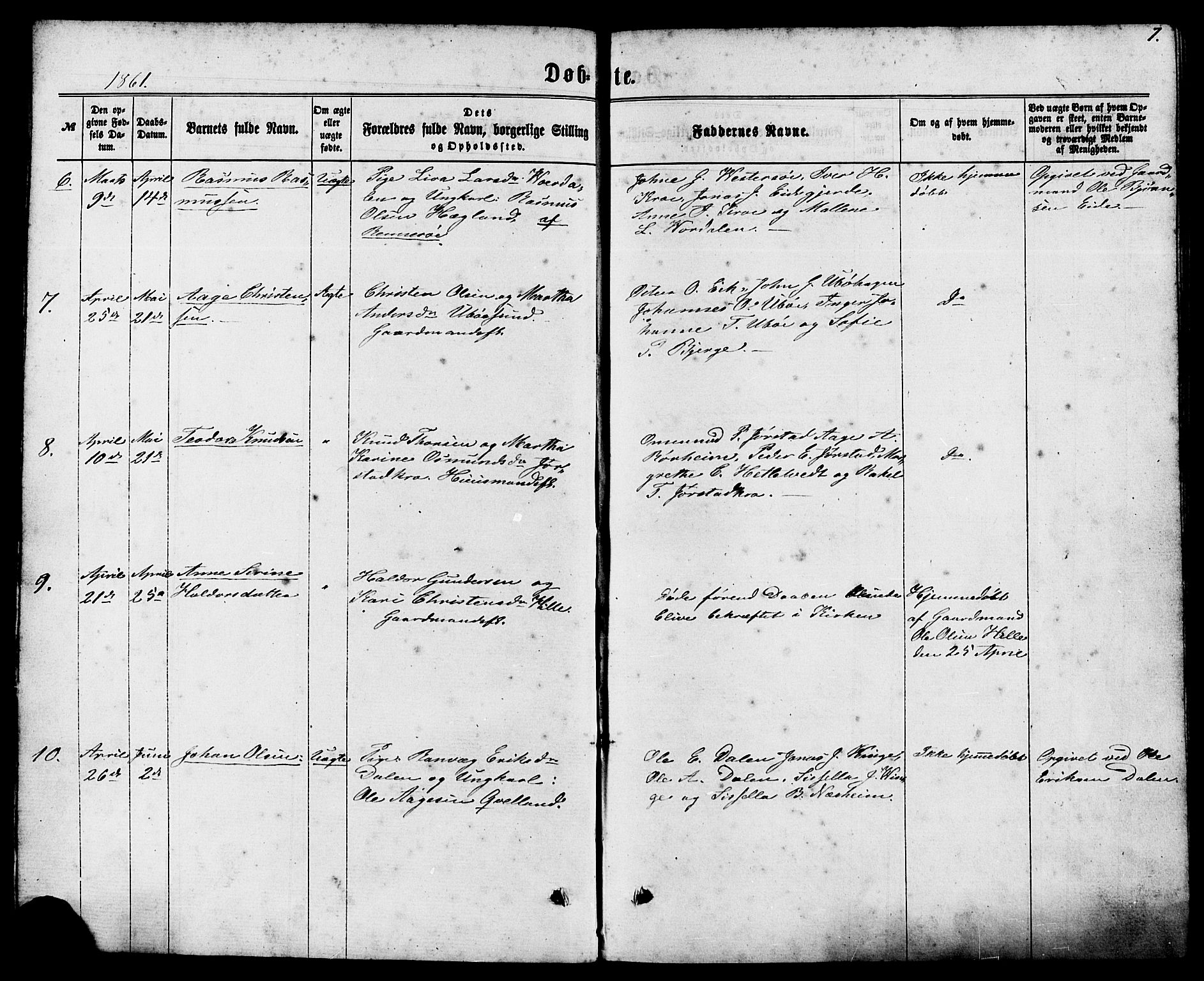 Nedstrand sokneprestkontor, AV/SAST-A-101841/01/IV: Parish register (official) no. A 10, 1861-1887, p. 7