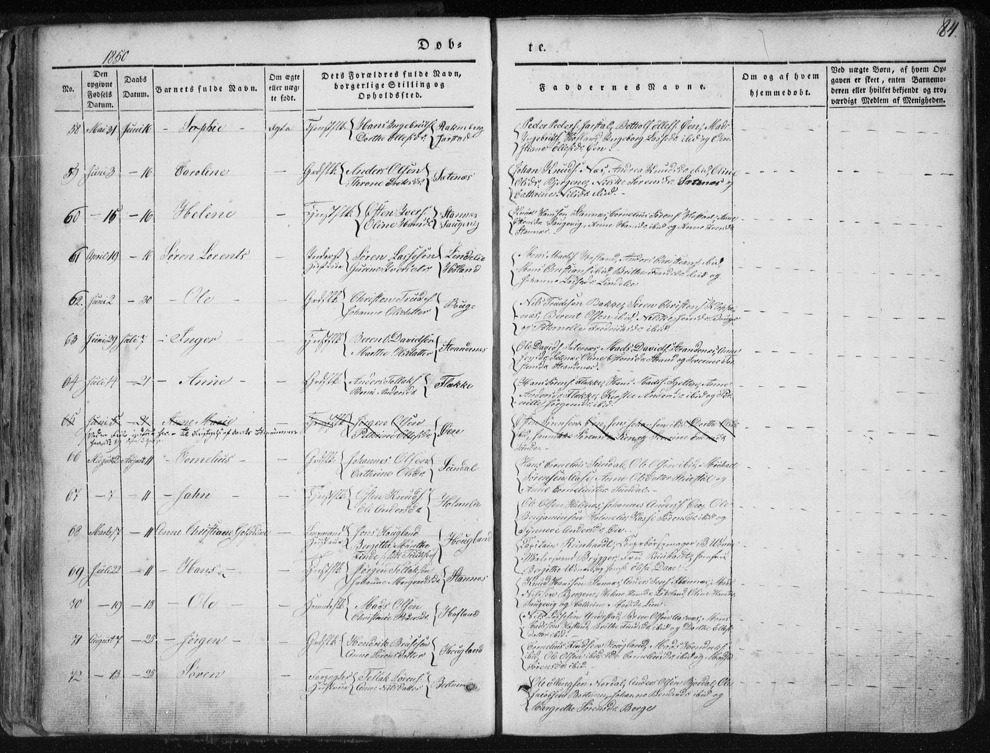 Fjaler sokneprestembete, SAB/A-79801/H/Haa/Haaa/L0006: Parish register (official) no. A 6, 1835-1884, p. 84