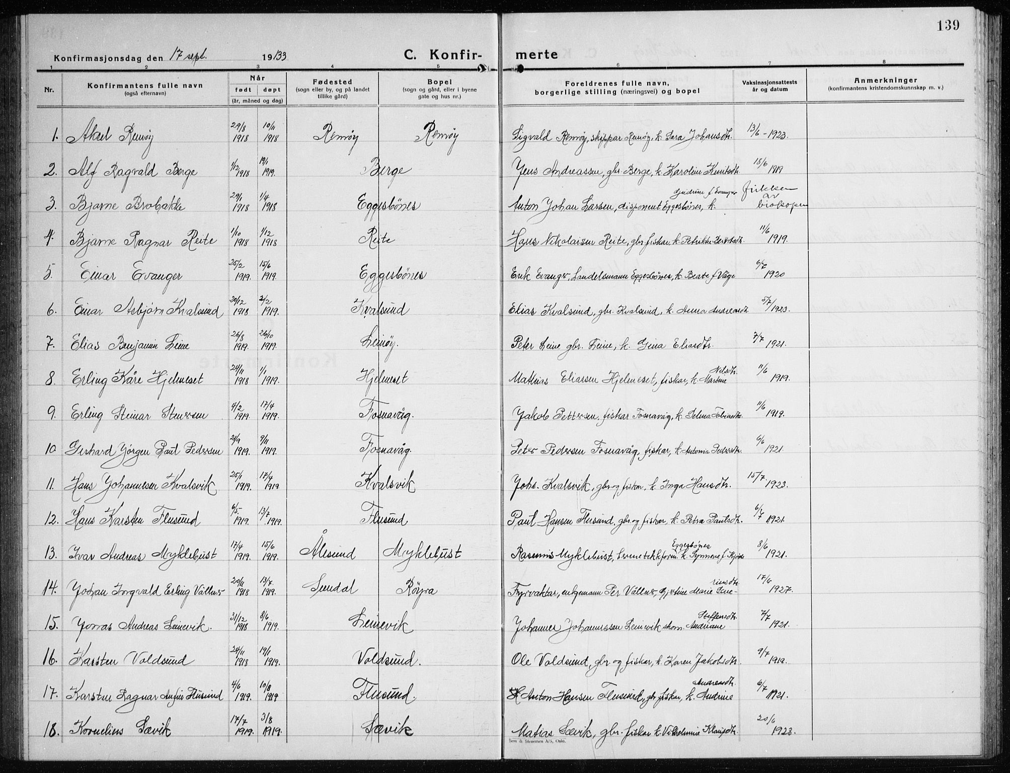 Ministerialprotokoller, klokkerbøker og fødselsregistre - Møre og Romsdal, AV/SAT-A-1454/507/L0085: Parish register (copy) no. 507C08, 1933-1944, p. 139