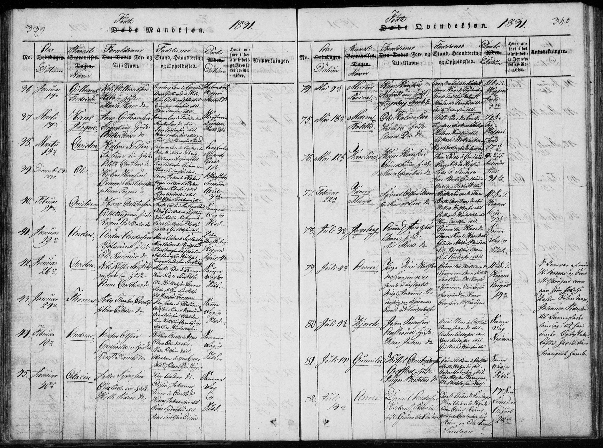 Modum kirkebøker, AV/SAKO-A-234/G/Ga/L0002: Parish register (copy) no. I 2, 1824-1832, p. 339-340