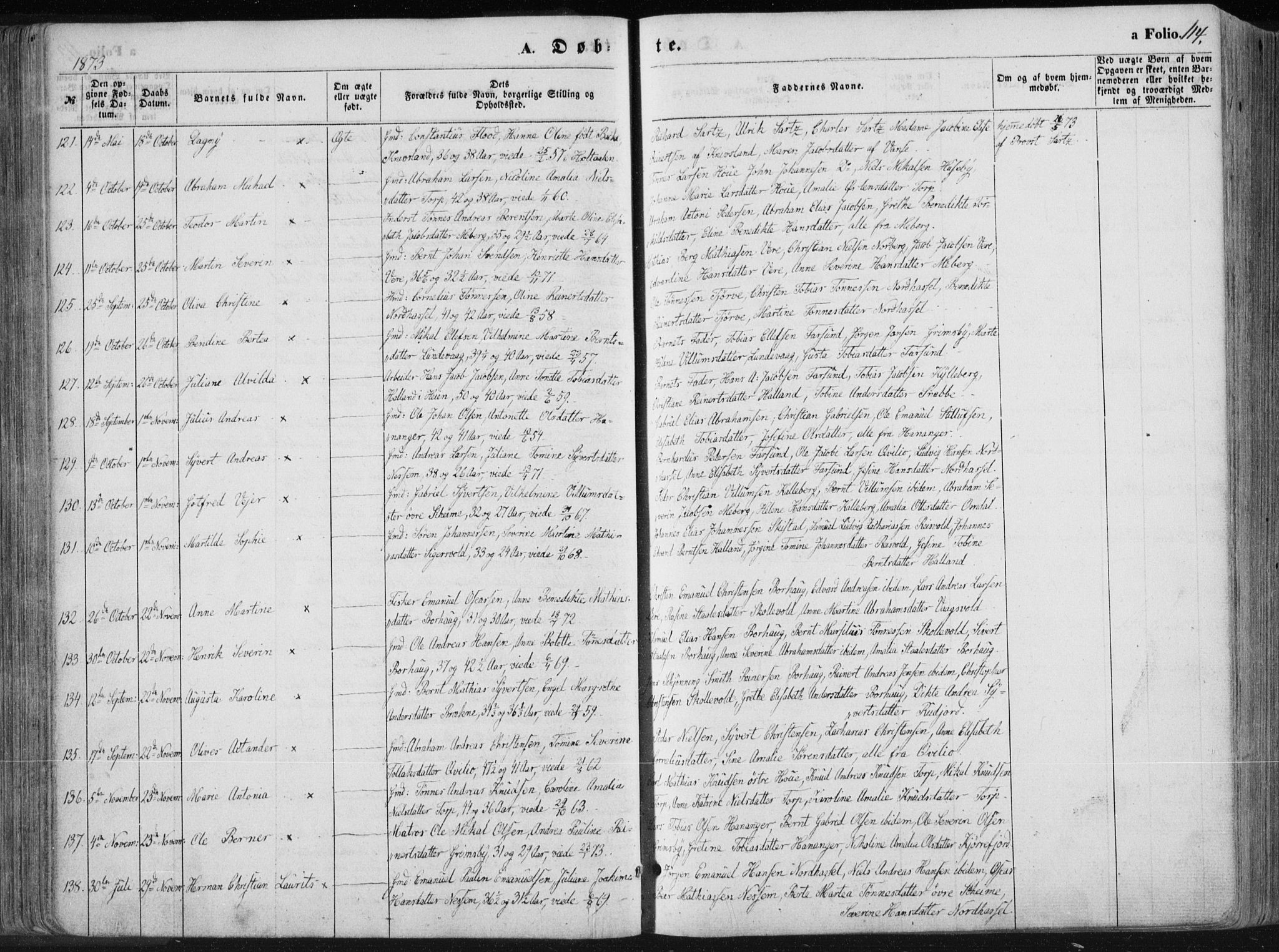 Lista sokneprestkontor, AV/SAK-1111-0027/F/Fa/L0011: Parish register (official) no. A 11, 1861-1878, p. 114