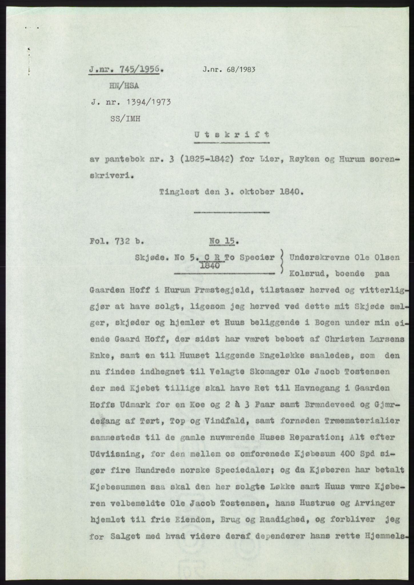 Statsarkivet i Kongsberg, AV/SAKO-A-0001/E/Ee/L0006: Avskrifter, SAO jnr. 401/1956 - 791/1956, 1956, p. 359