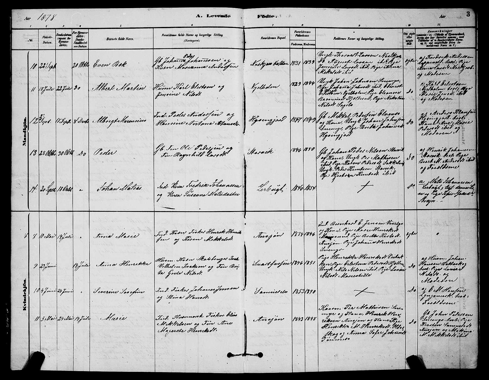 Skjervøy sokneprestkontor, AV/SATØ-S-1300/H/Ha/Hab/L0020klokker: Parish register (copy) no. 20, 1878-1892, p. 3