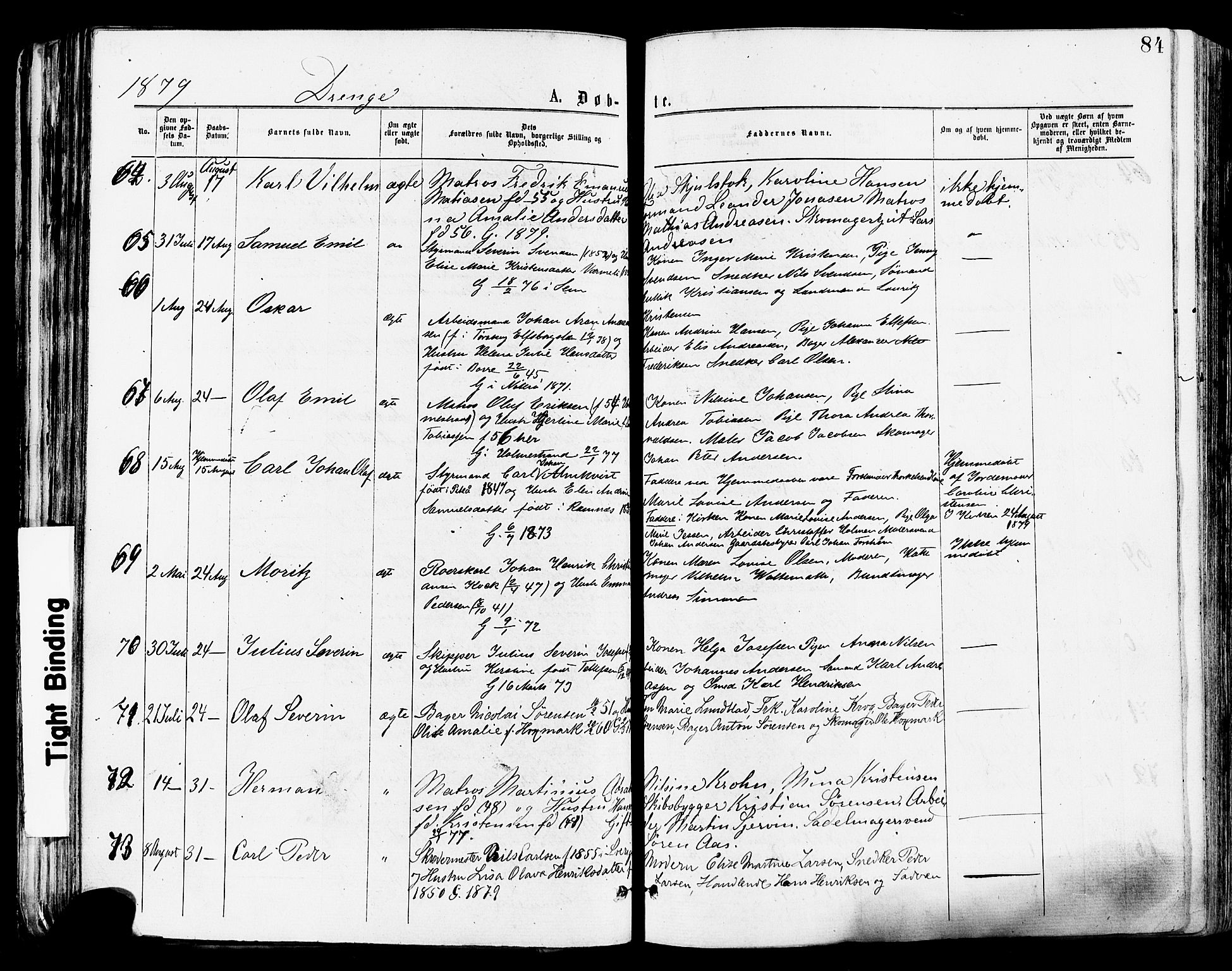 Tønsberg kirkebøker, AV/SAKO-A-330/F/Fa/L0010: Parish register (official) no. I 10, 1874-1880, p. 84