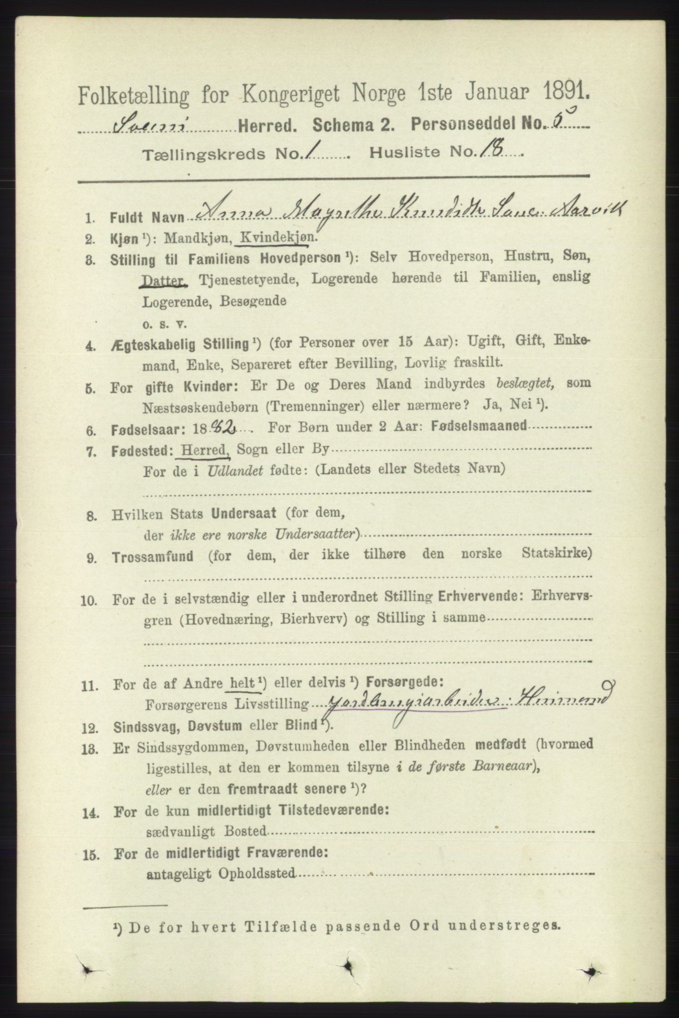 RA, 1891 census for 1216 Sveio, 1891, p. 204