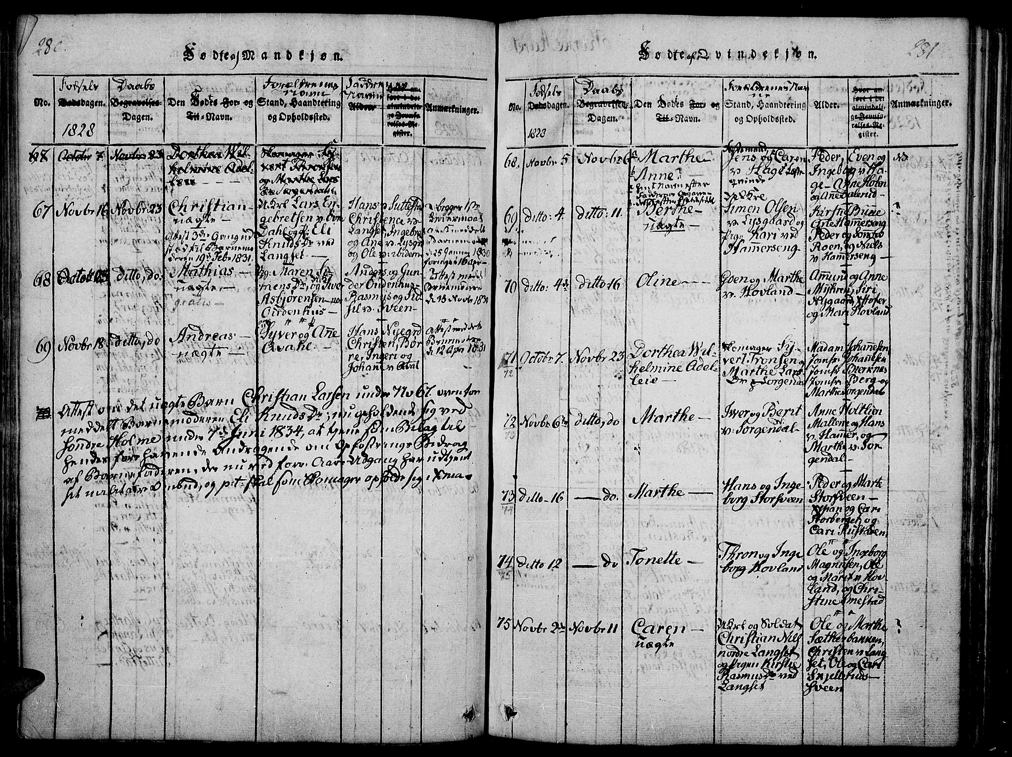 Fåberg prestekontor, SAH/PREST-086/H/Ha/Haa/L0003: Parish register (official) no. 3, 1818-1833, p. 280-281