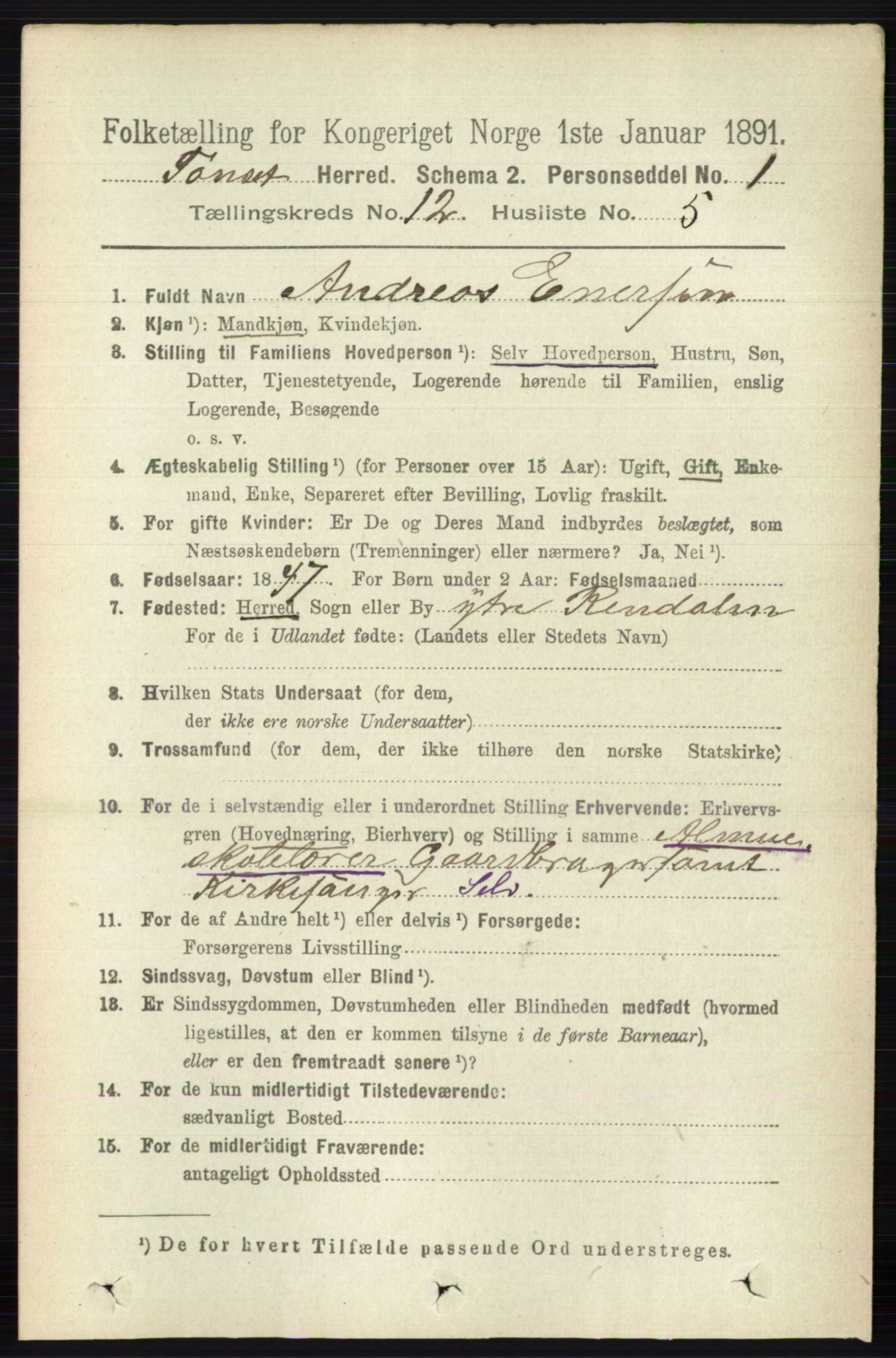 RA, 1891 census for 0437 Tynset, 1891, p. 3226
