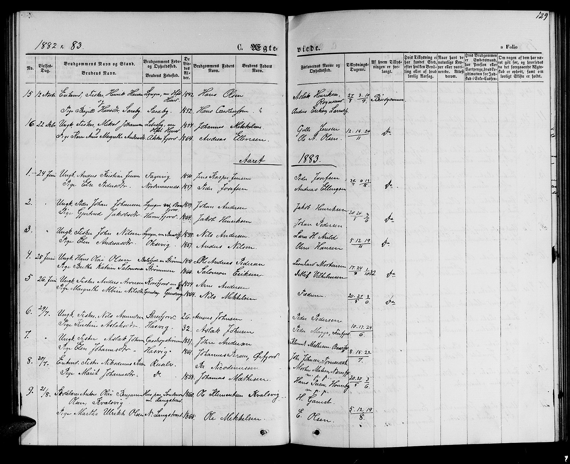 Hammerfest sokneprestkontor, AV/SATØ-S-1347/H/Hb/L0005.klokk: Parish register (copy) no. 5, 1869-1884, p. 129