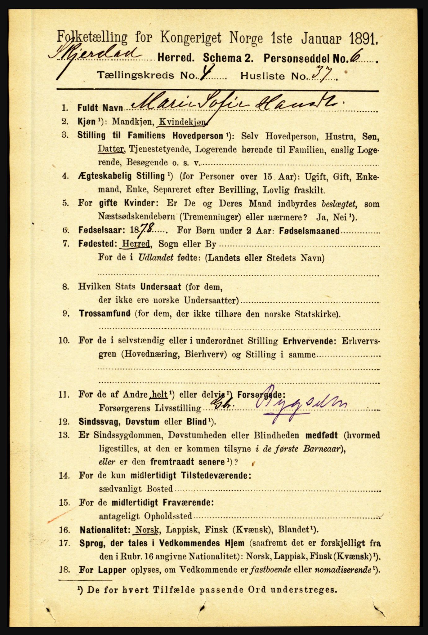 RA, 1891 census for 1842 Skjerstad, 1891, p. 1389