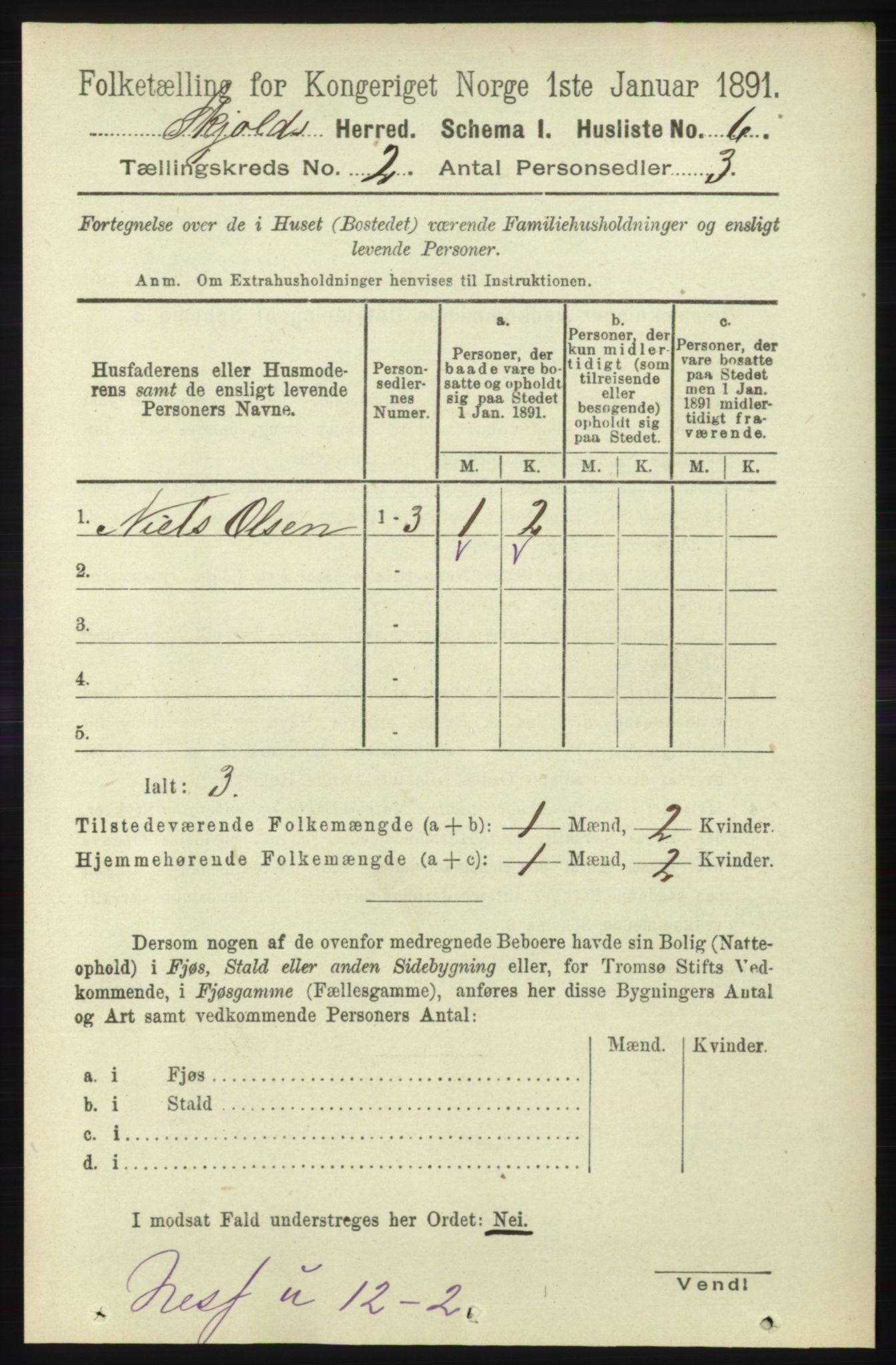 RA, 1891 census for 1154 Skjold, 1891, p. 270